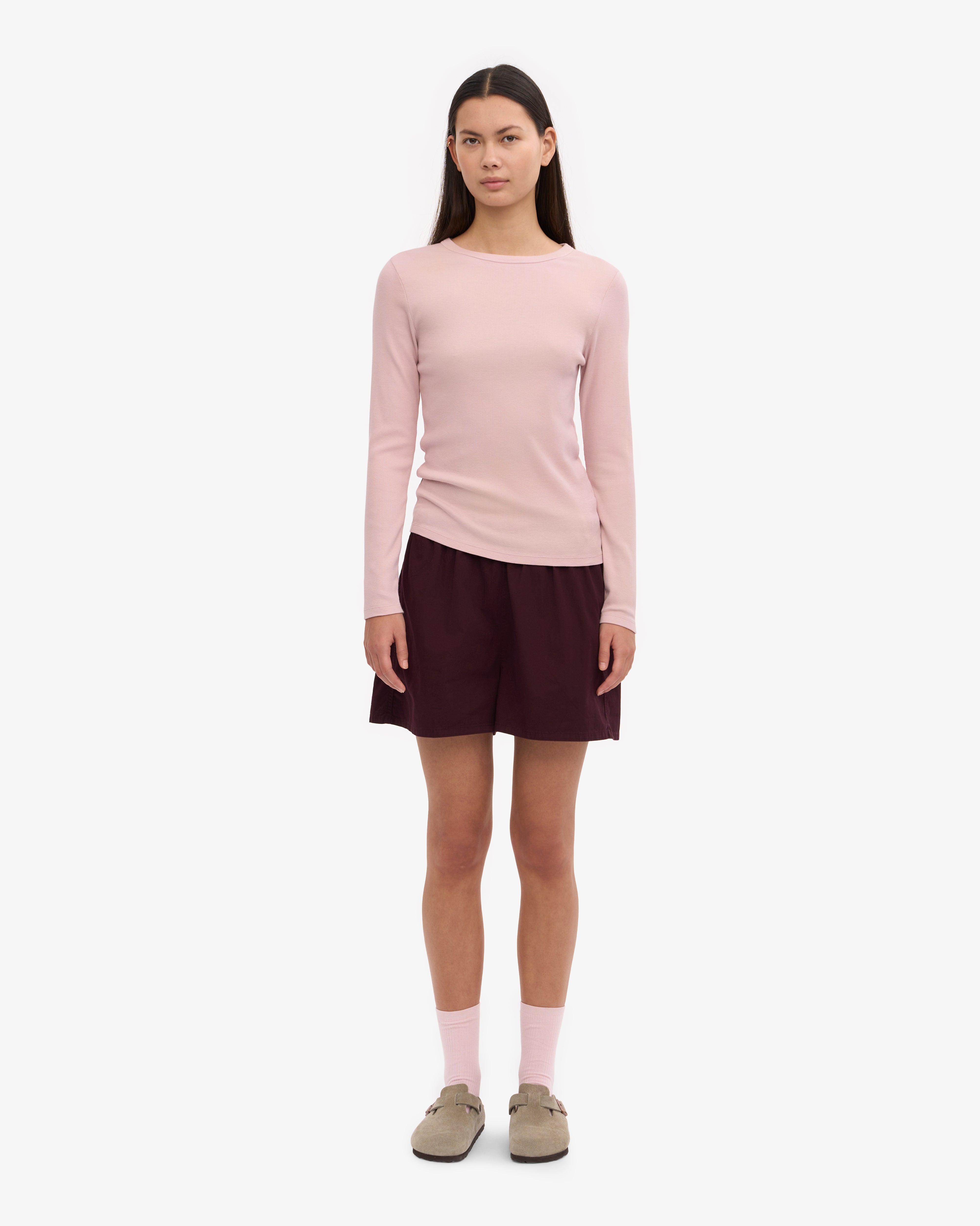 Women Organic Rib LS T-Shirt - Faded Pink