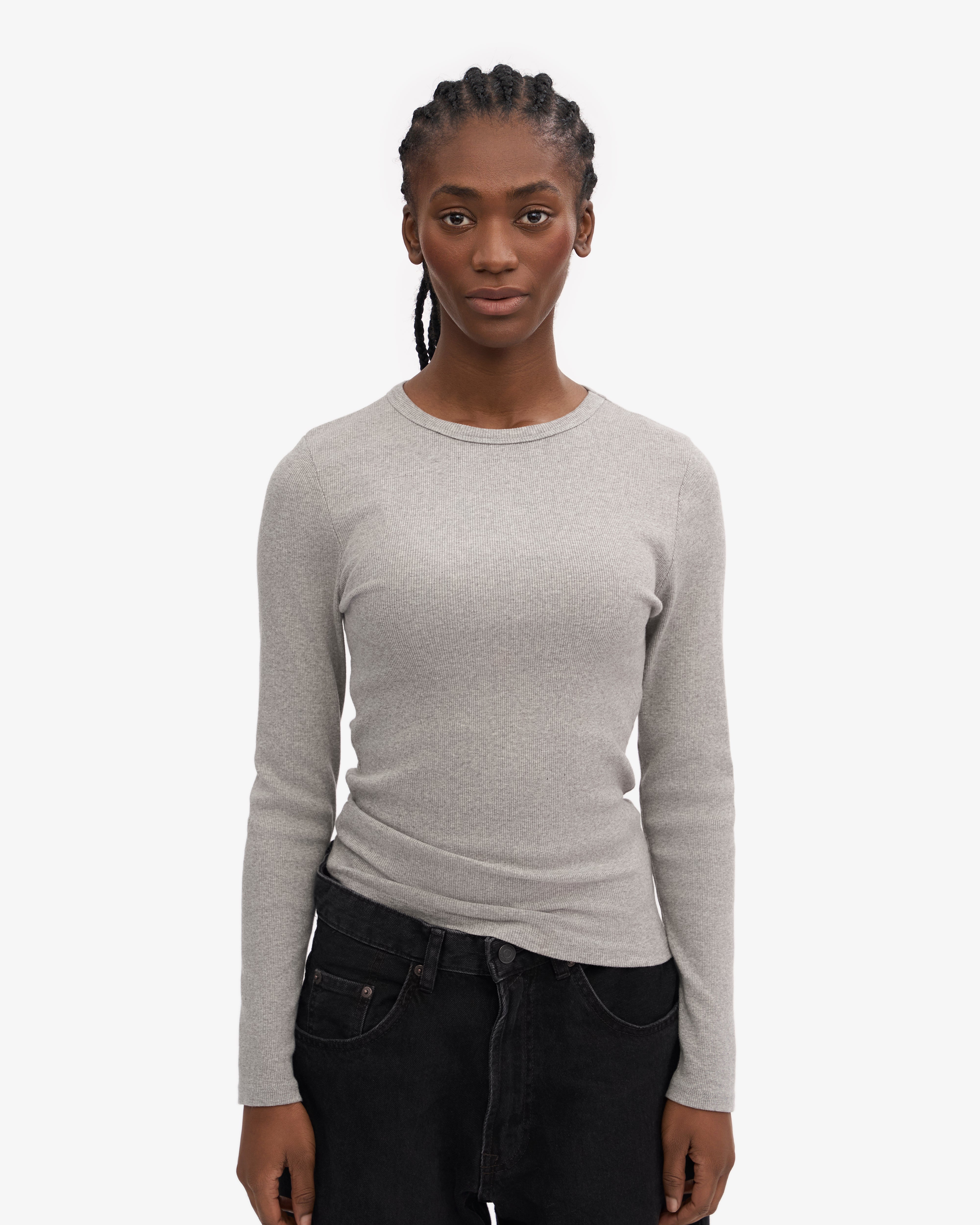 Women Organic Rib LS T-Shirt - Heather Grey