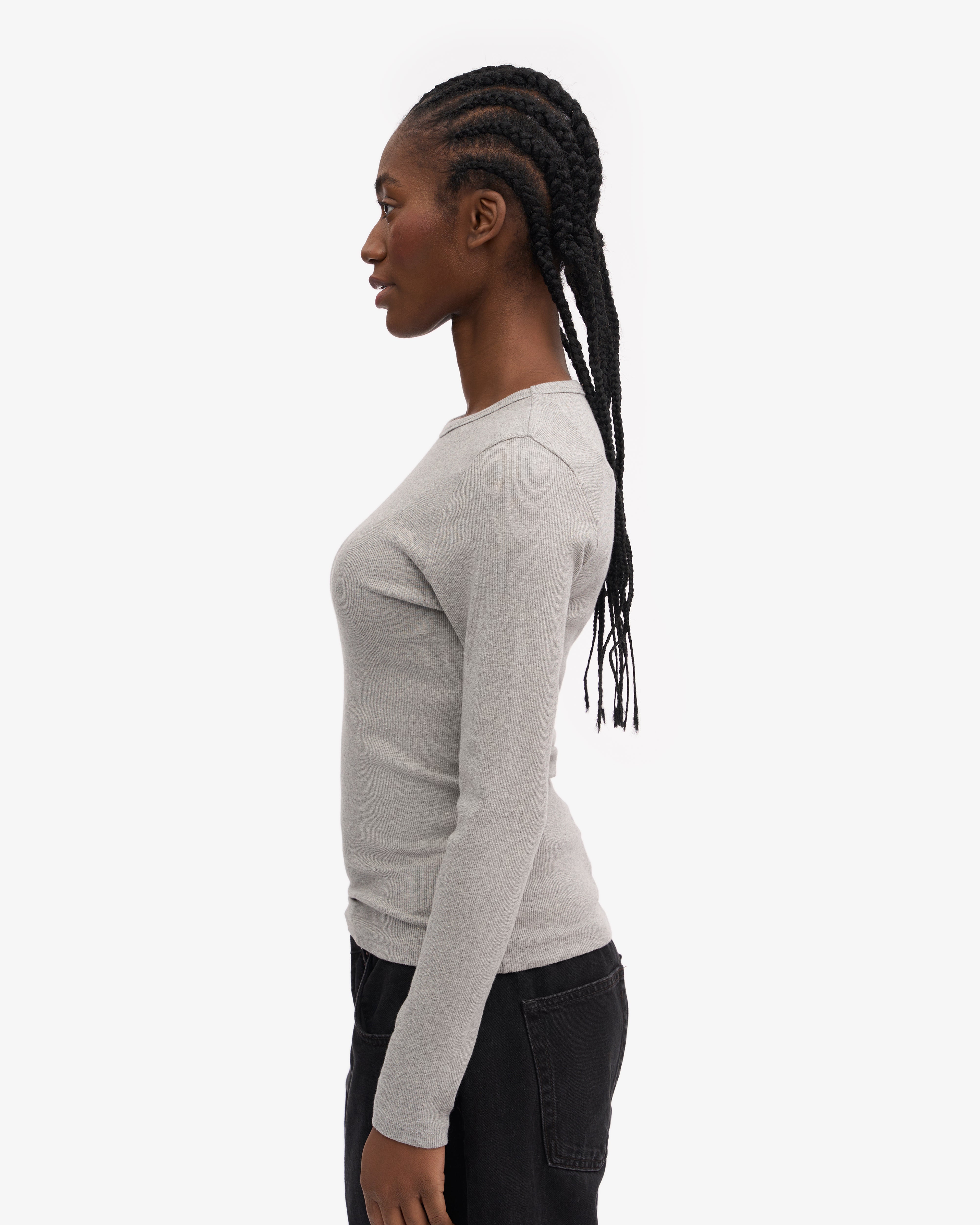 Women Organic Rib LS T-Shirt - Heather Grey
