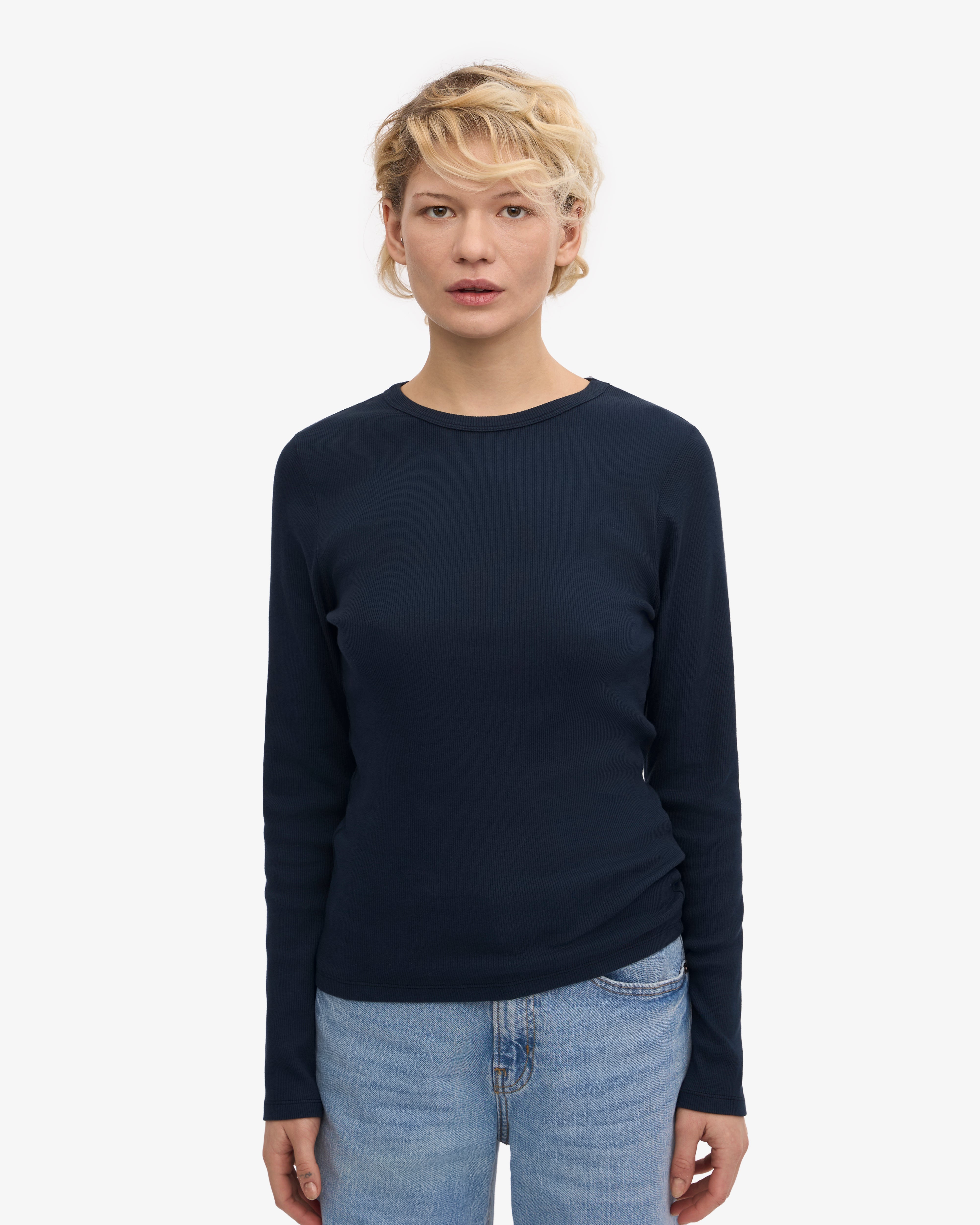 Women Organic Rib LS T-Shirt - Navy Blue