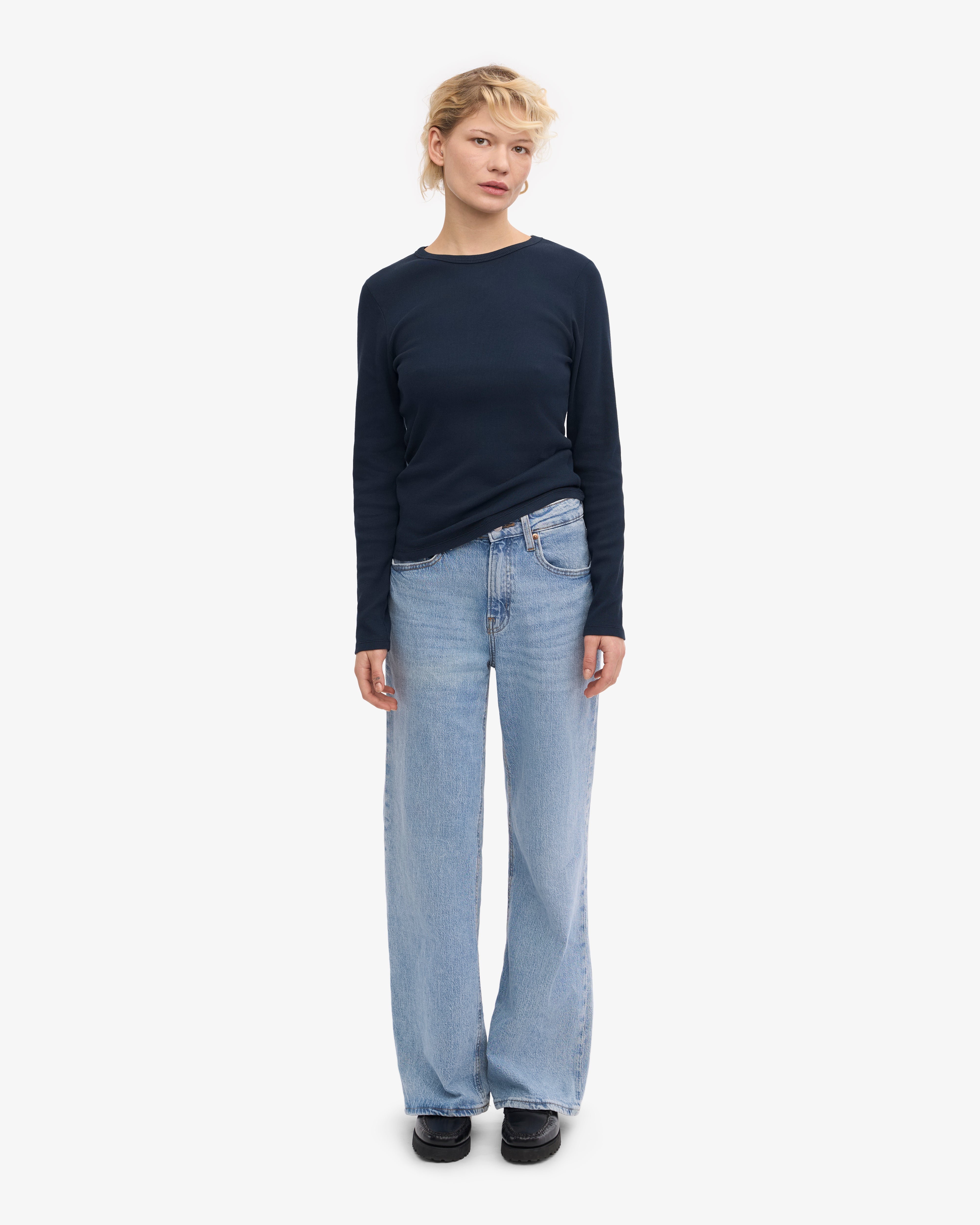 Women Organic Rib LS T-Shirt - Navy Blue