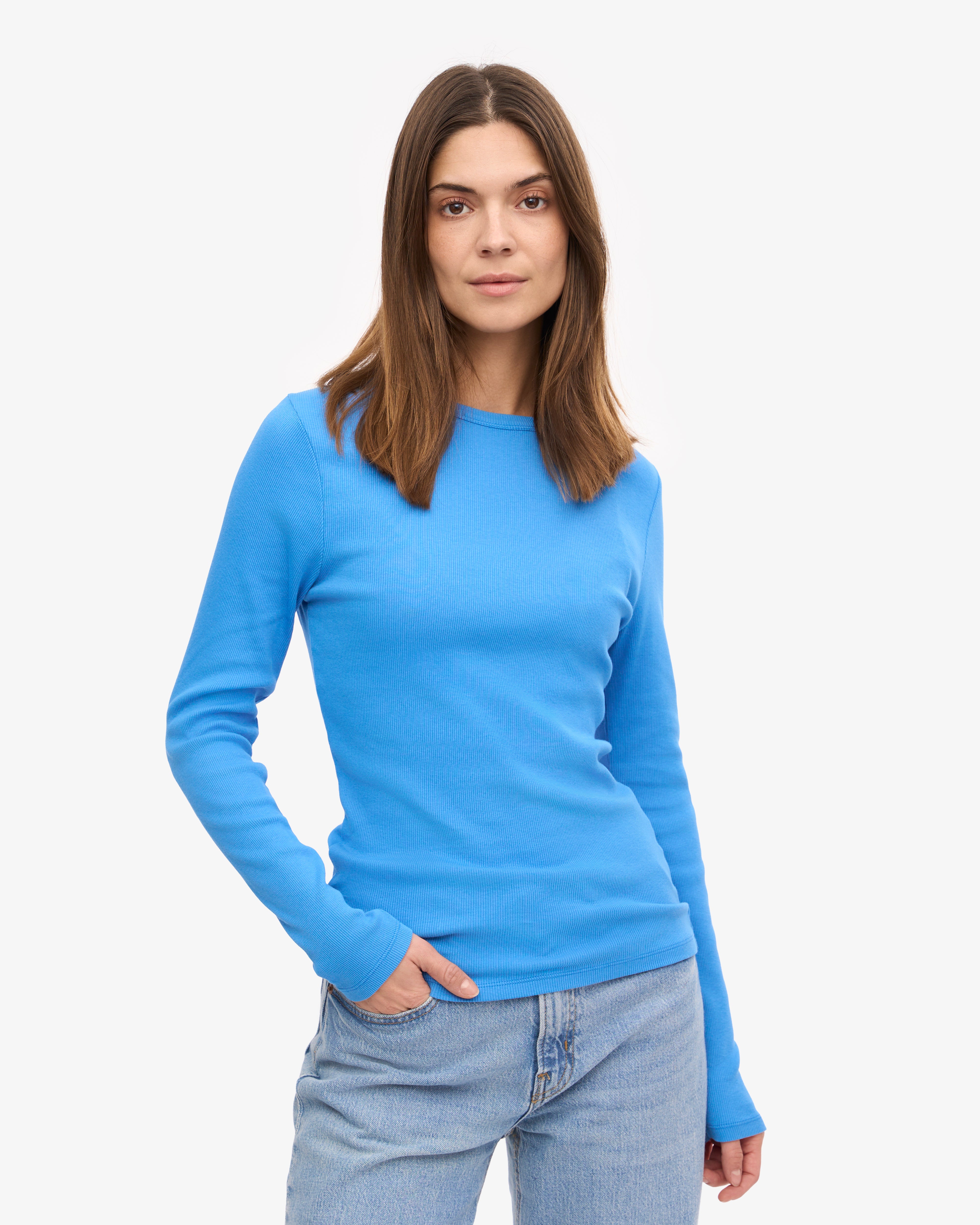Women Organic Rib LS T-Shirt - Pacific Blue