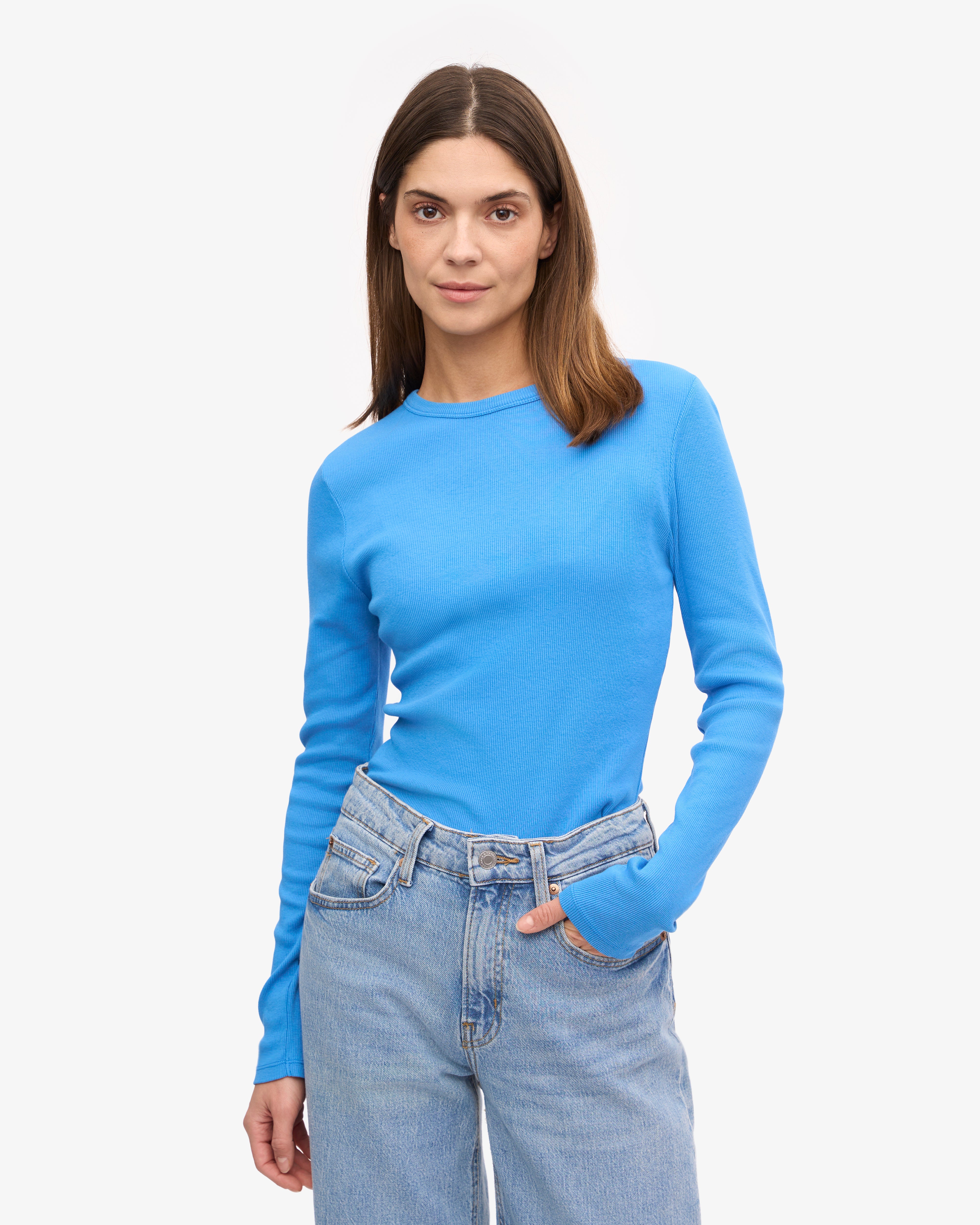 Women Organic Rib LS T-Shirt - Pacific Blue