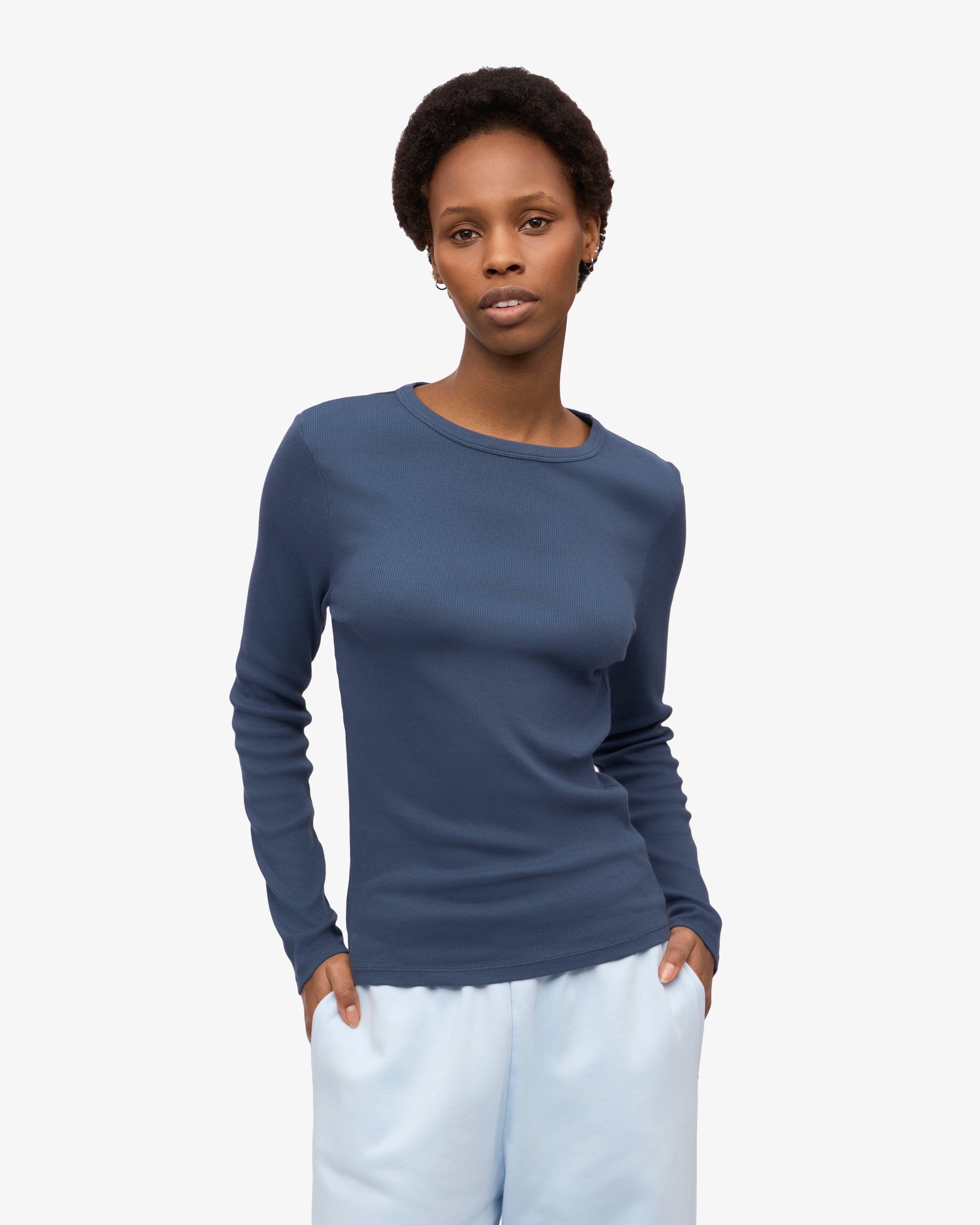 Women Organic Rib LS T-Shirt - Petrol Blue
