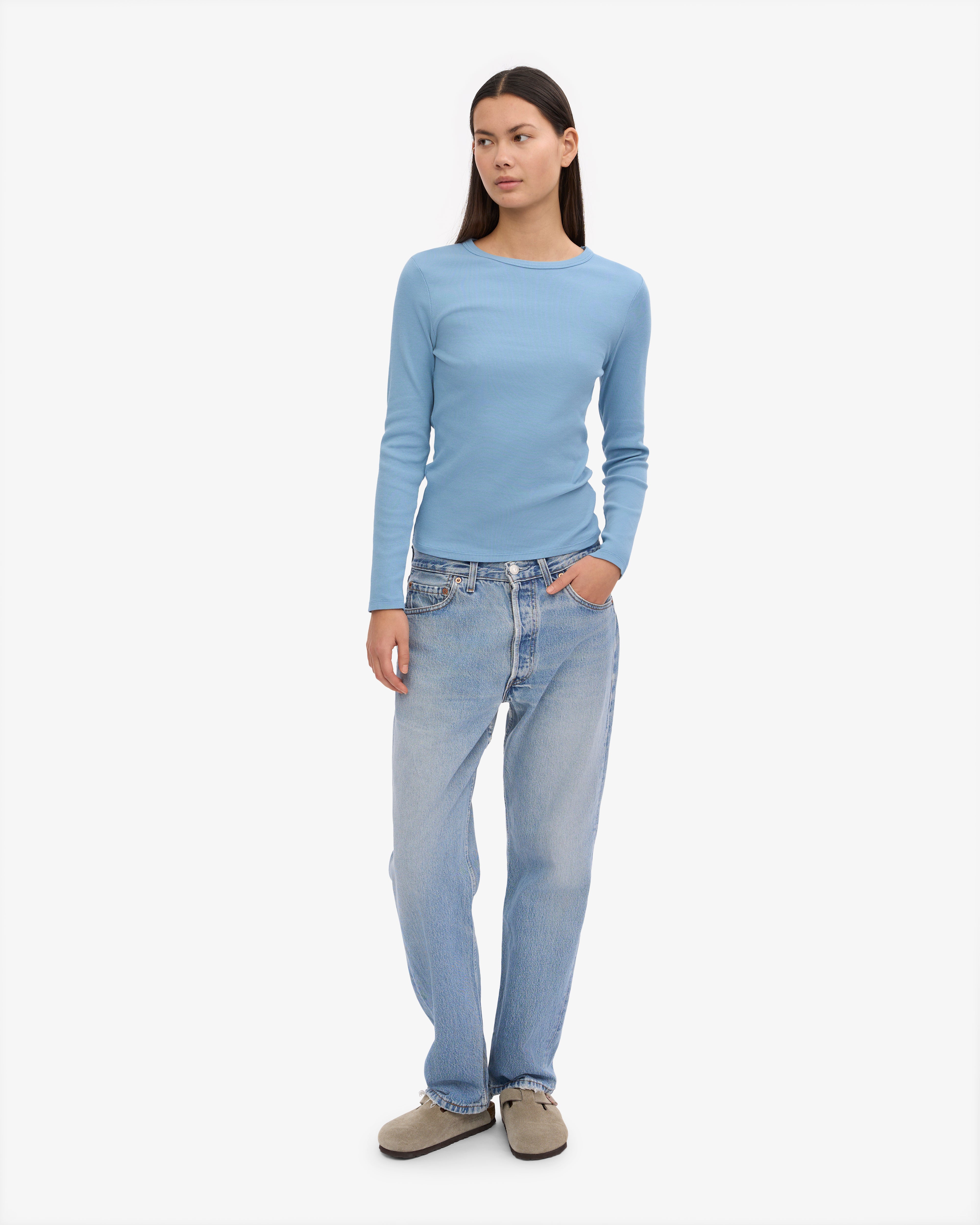 Women Organic Rib LS T-Shirt - Seaside Blue