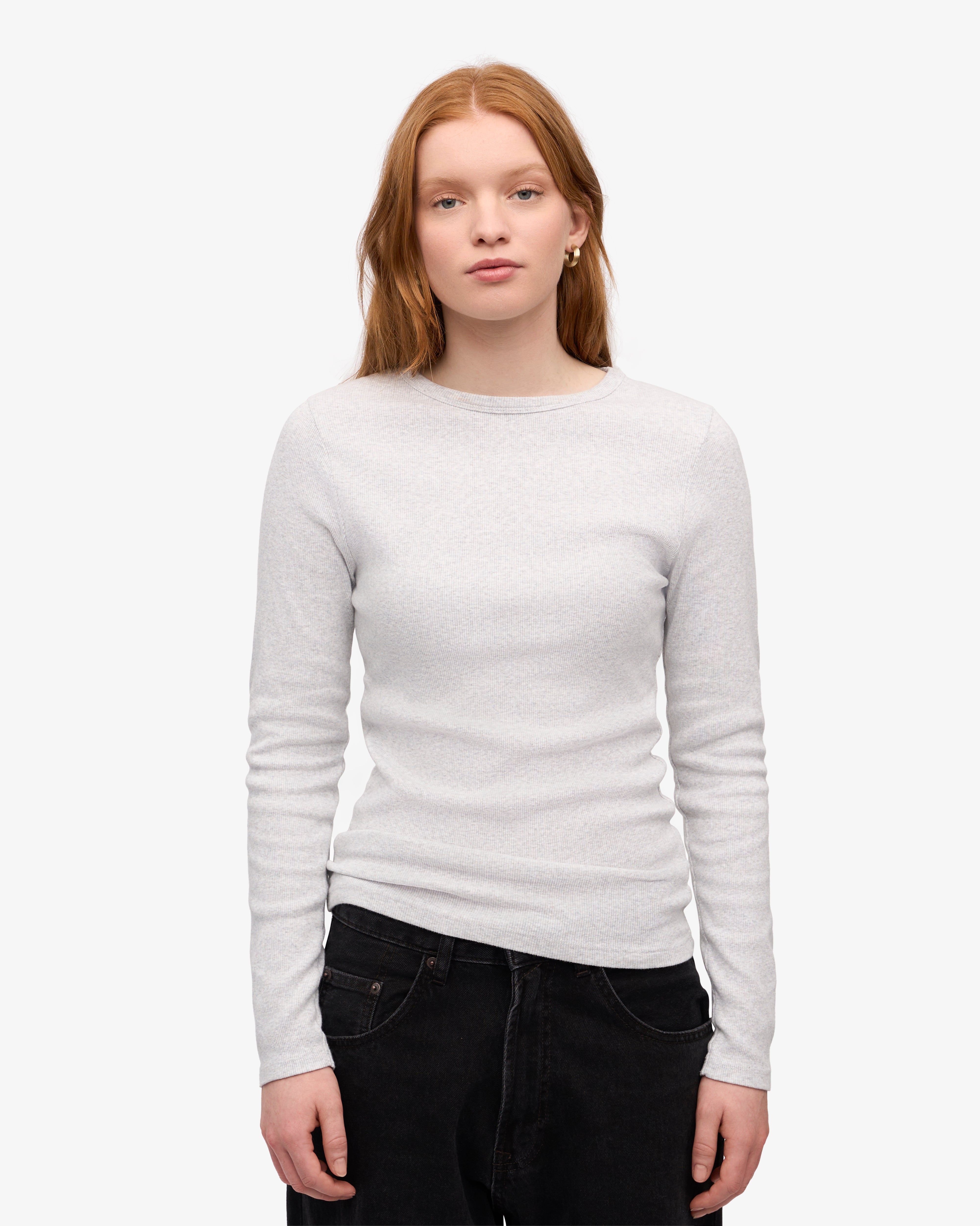 Women Organic Rib LS T-Shirt - Snow Melange