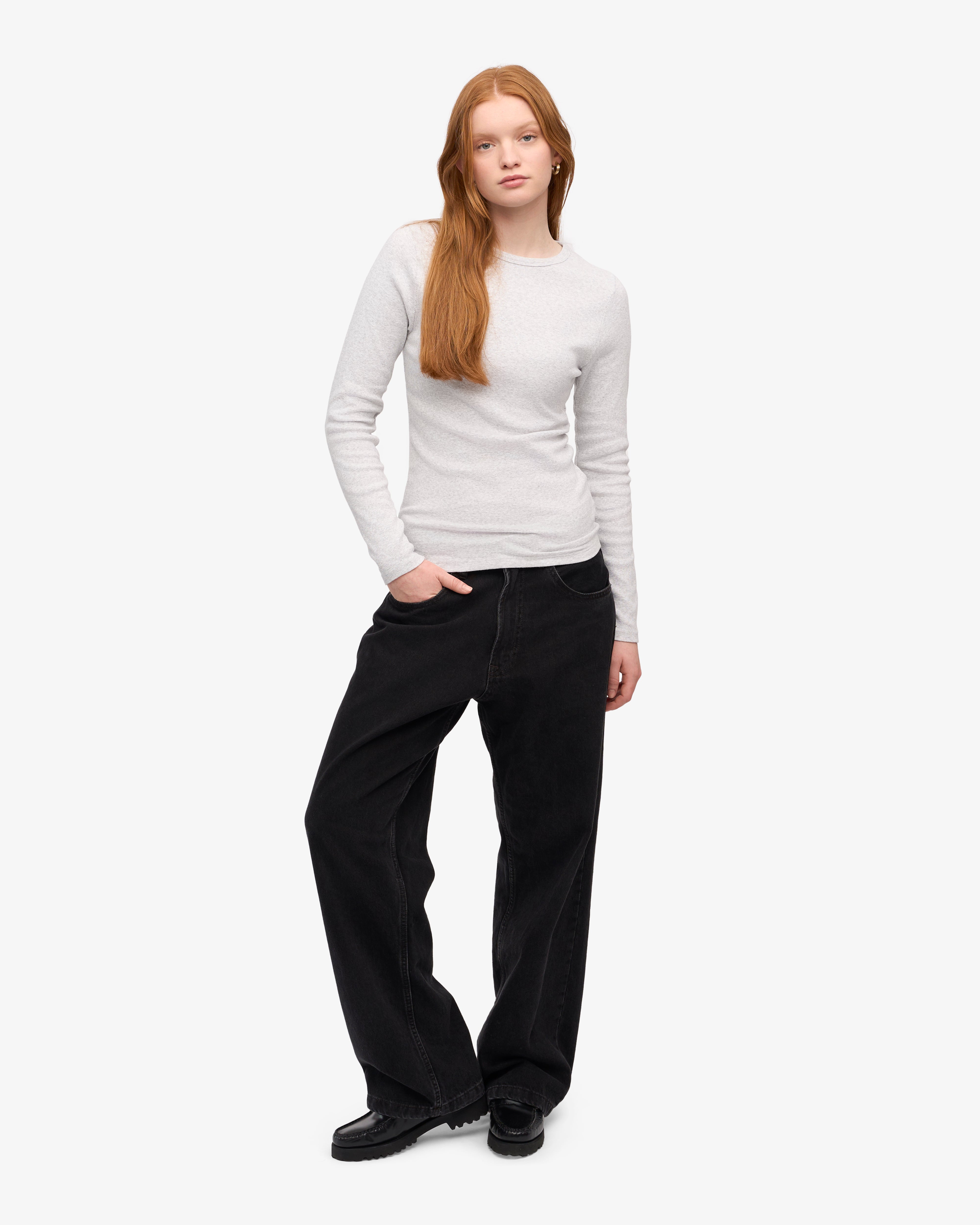 Women Organic Rib LS T-Shirt - Snow Melange