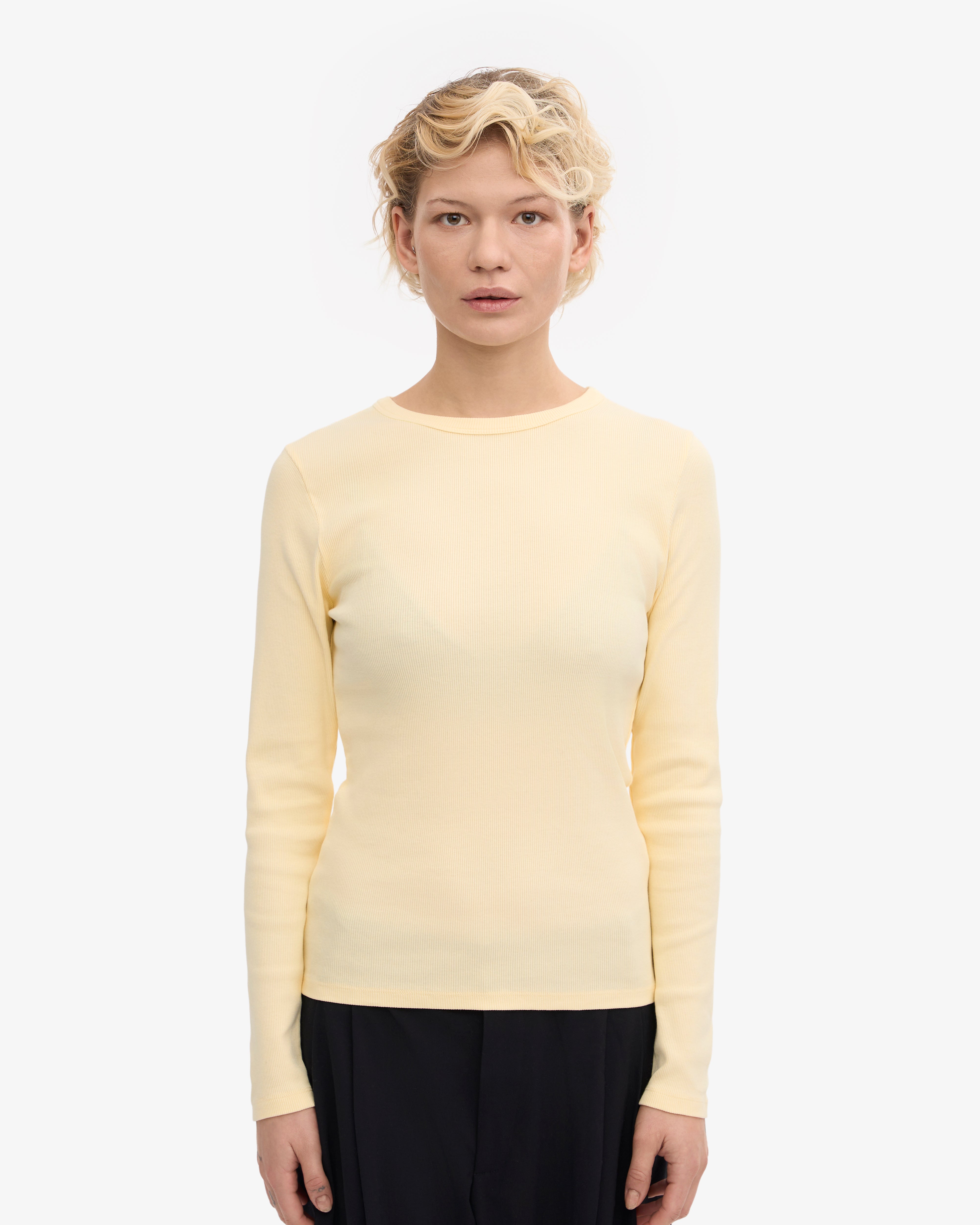 Women Organic Rib LS T-Shirt - Soft Yellow