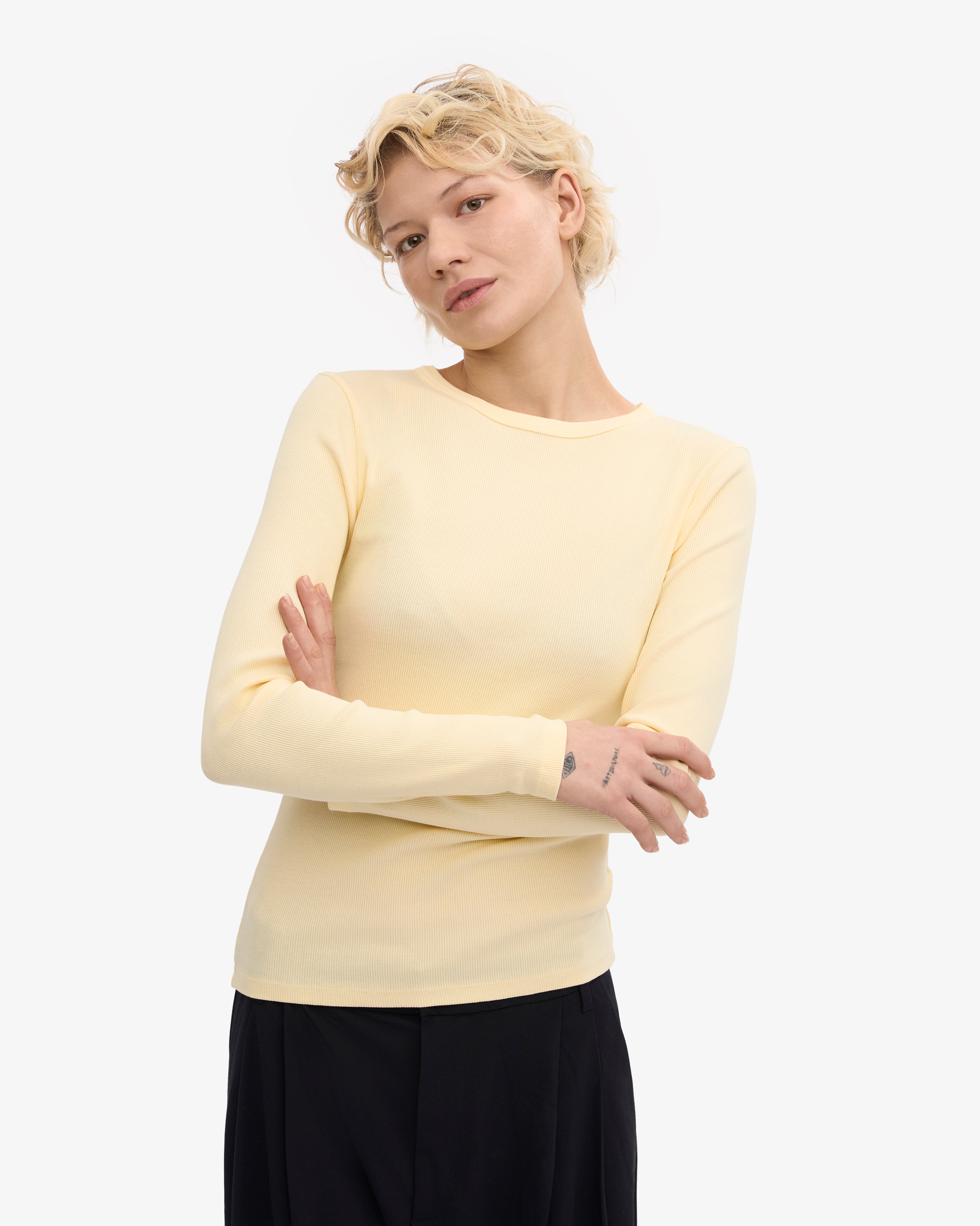Women Organic Rib LS T-Shirt - Soft Yellow