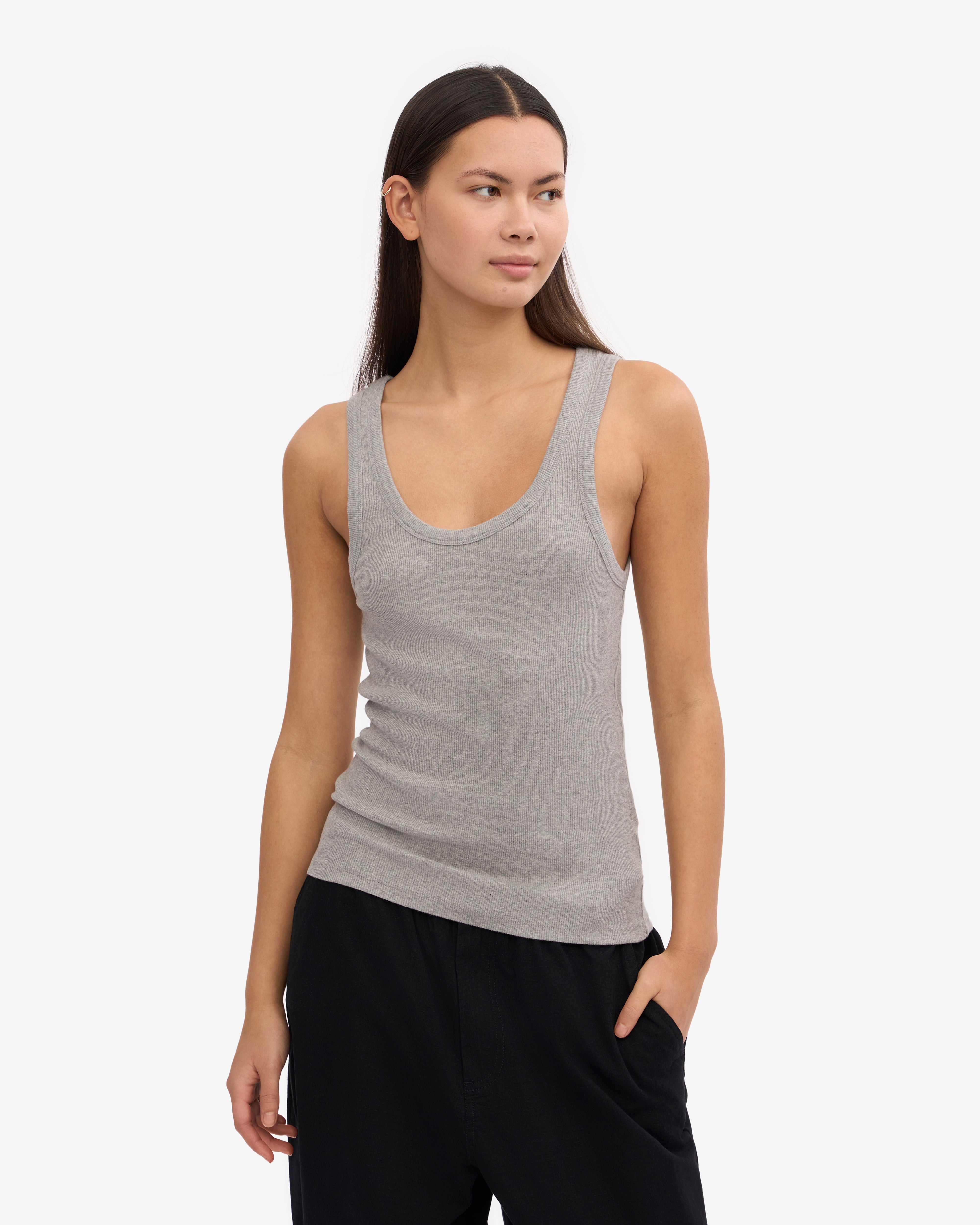Women Organic Rib Tank Top - Heather Grey