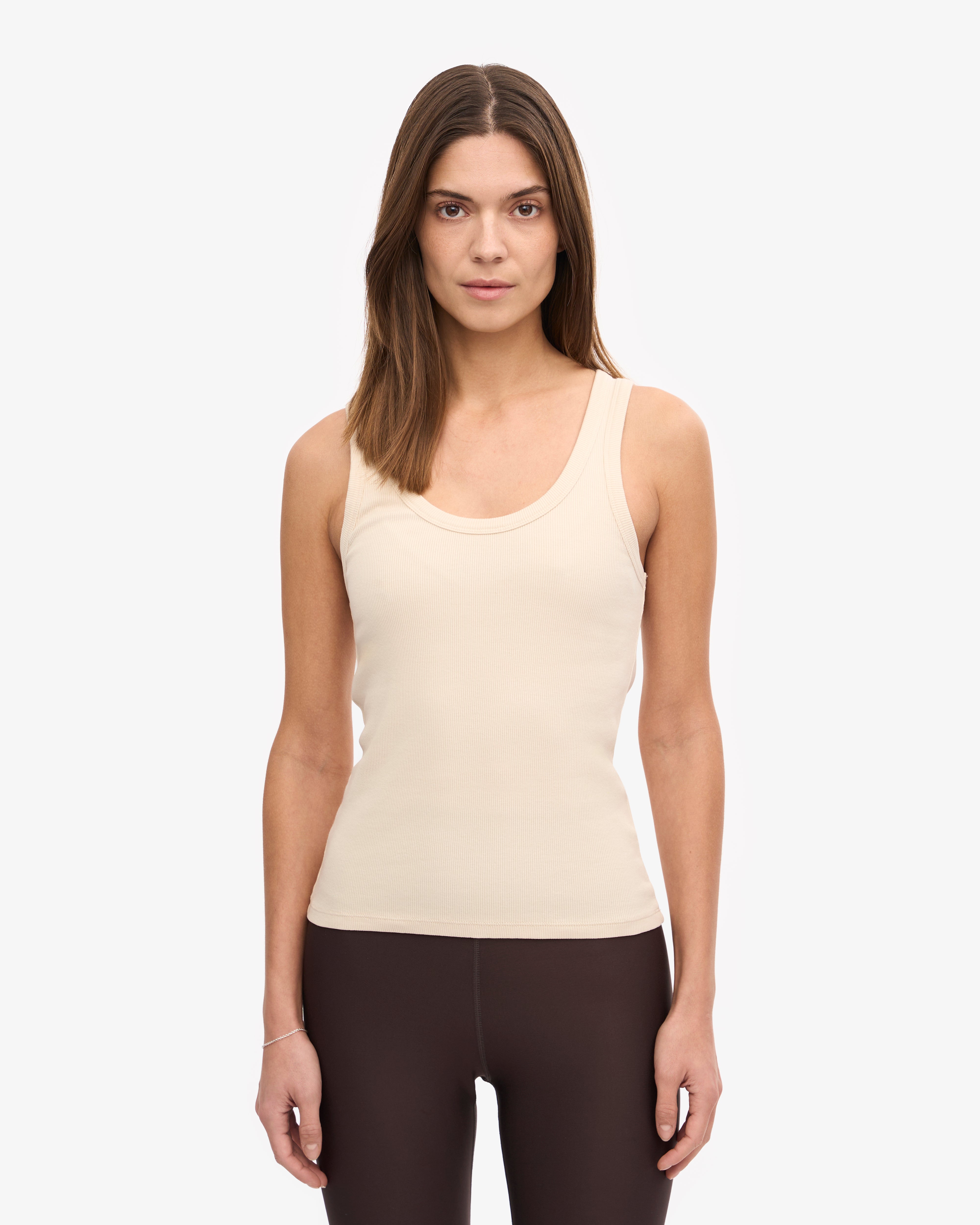 Women Organic Rib Tank Top - Ivory White