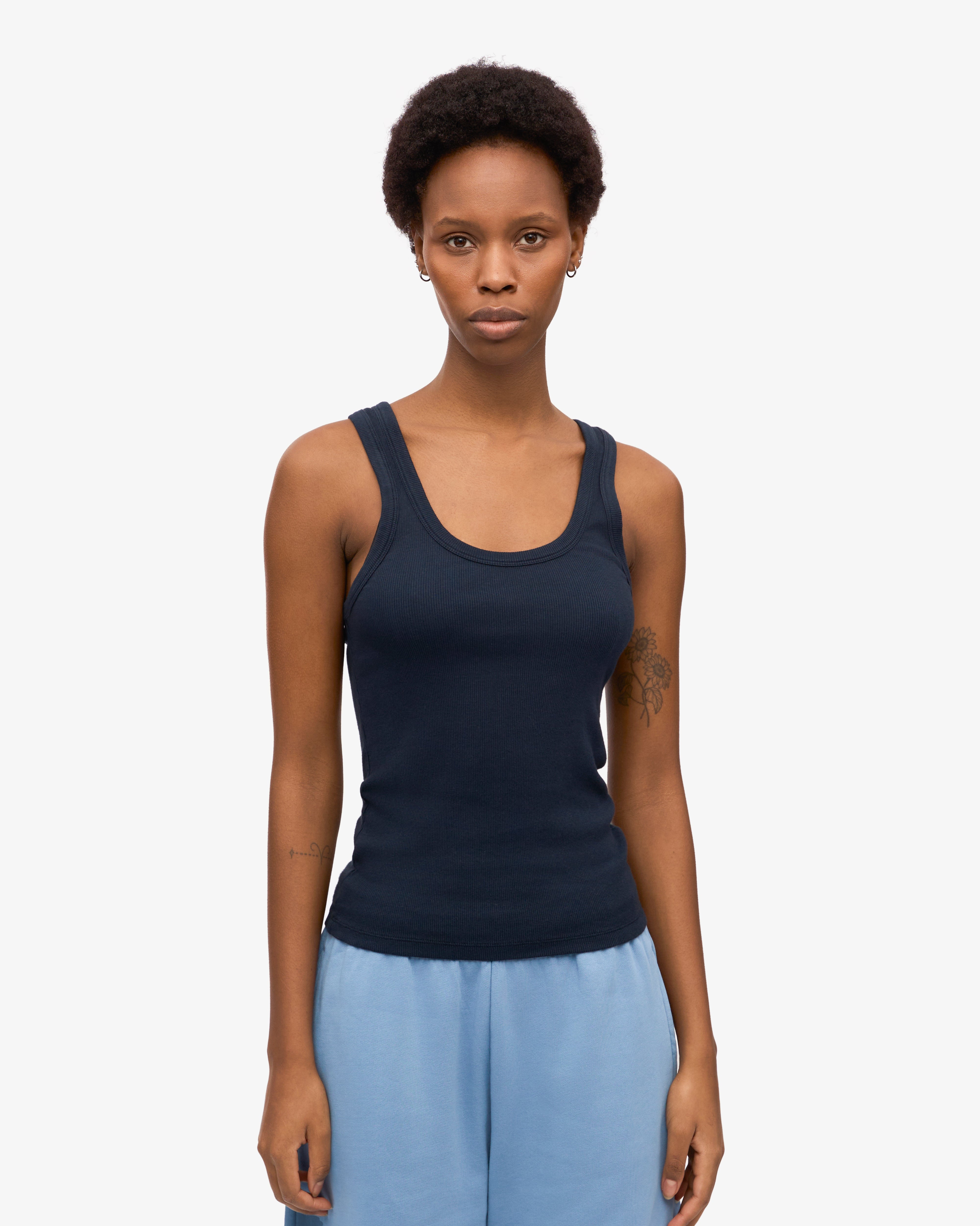 Women Organic Rib Tank Top - Navy Blue