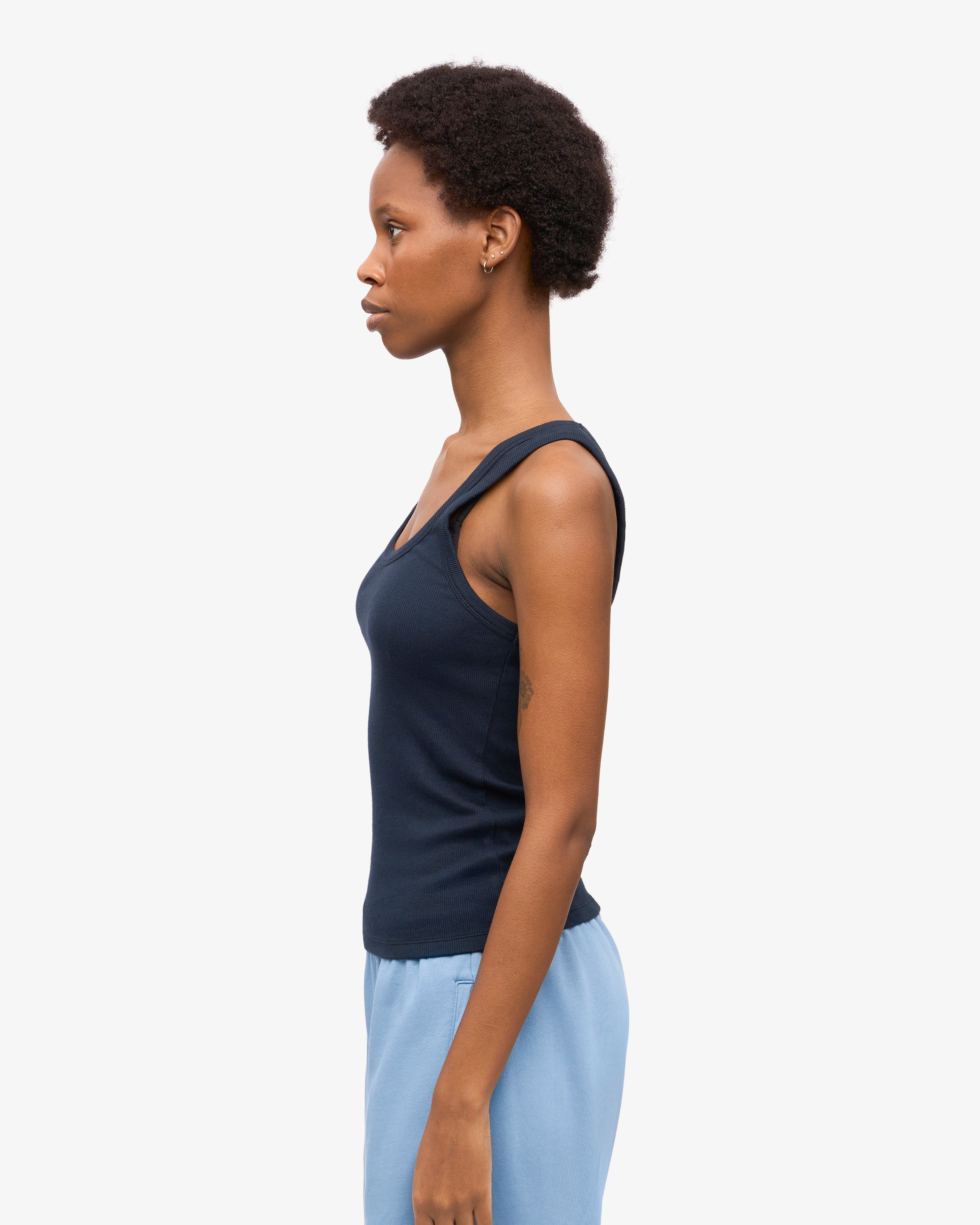 Women Organic Rib Tank Top - Navy Blue
