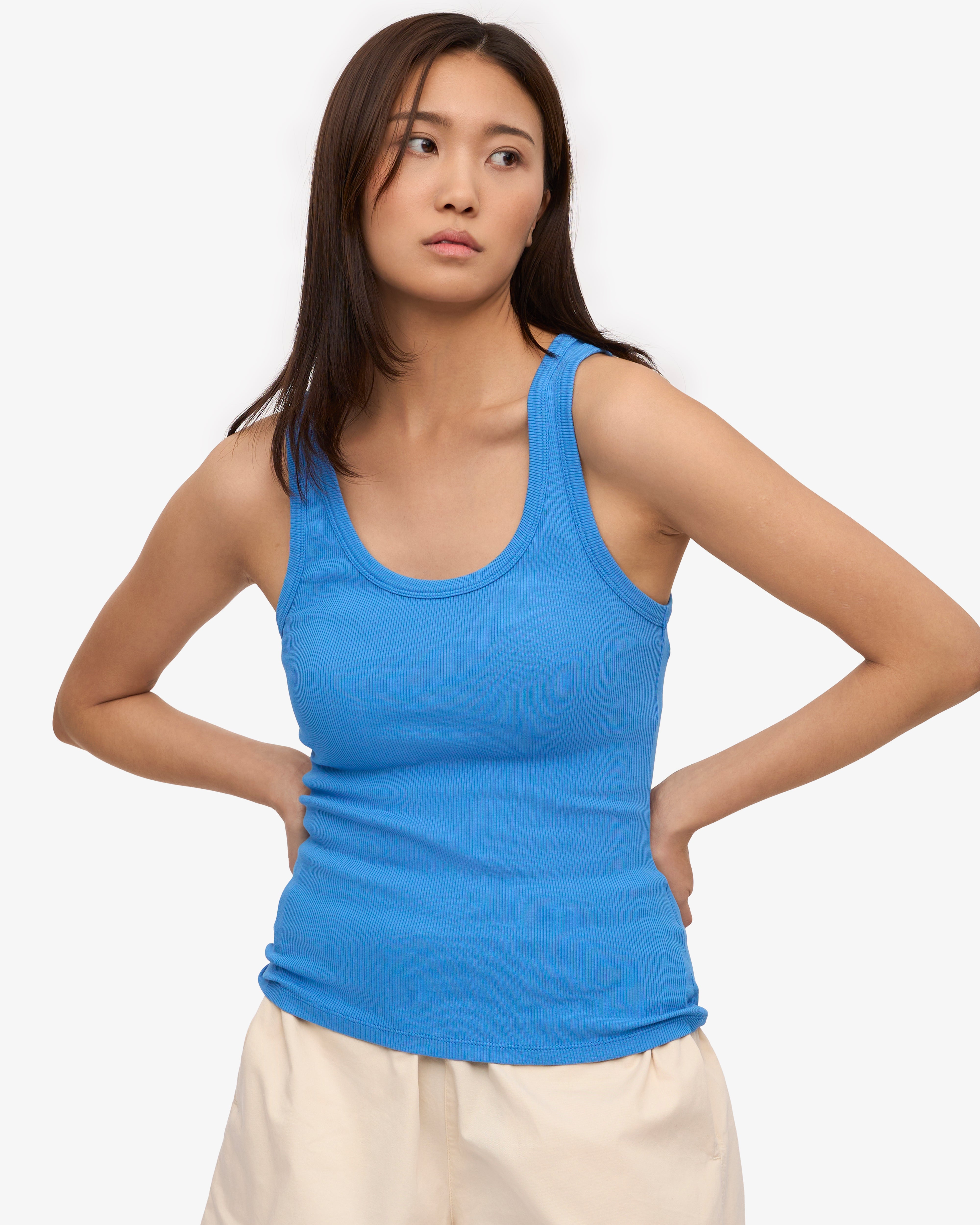 Women Organic Rib Tank Top - Pacific Blue