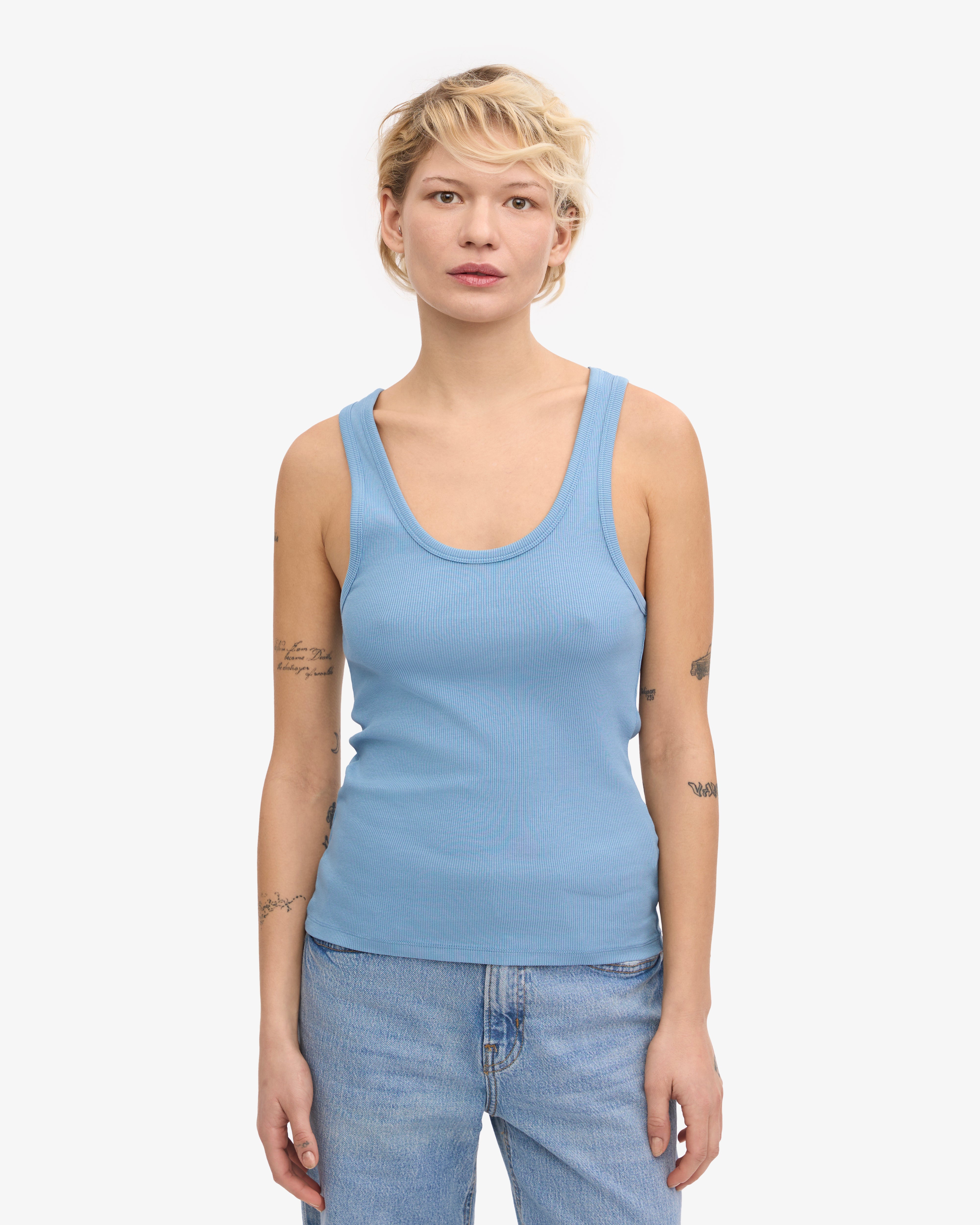 Women Organic Rib Tank Top - Seaside Blue