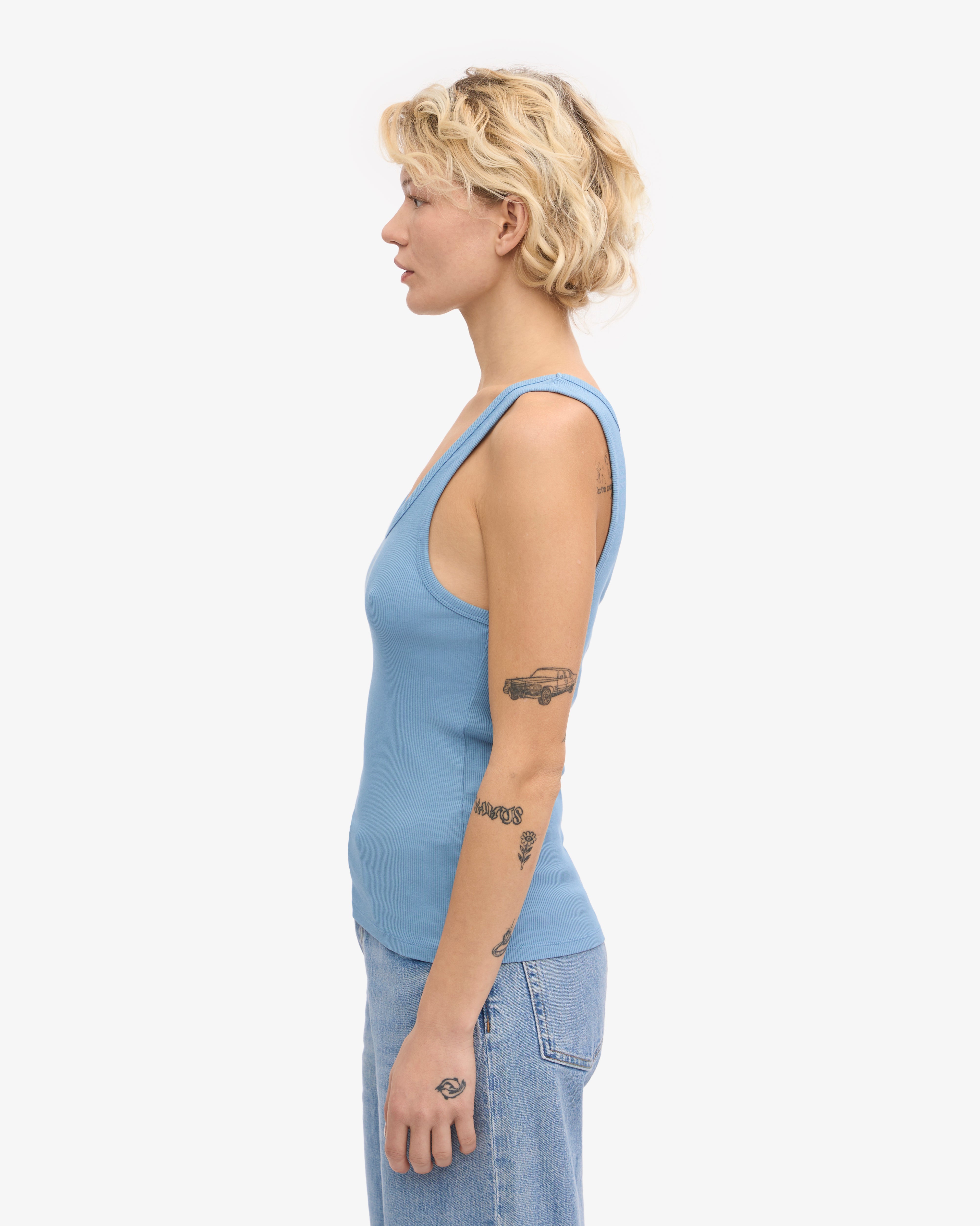 Women Organic Rib Tank Top - Seaside Blue
