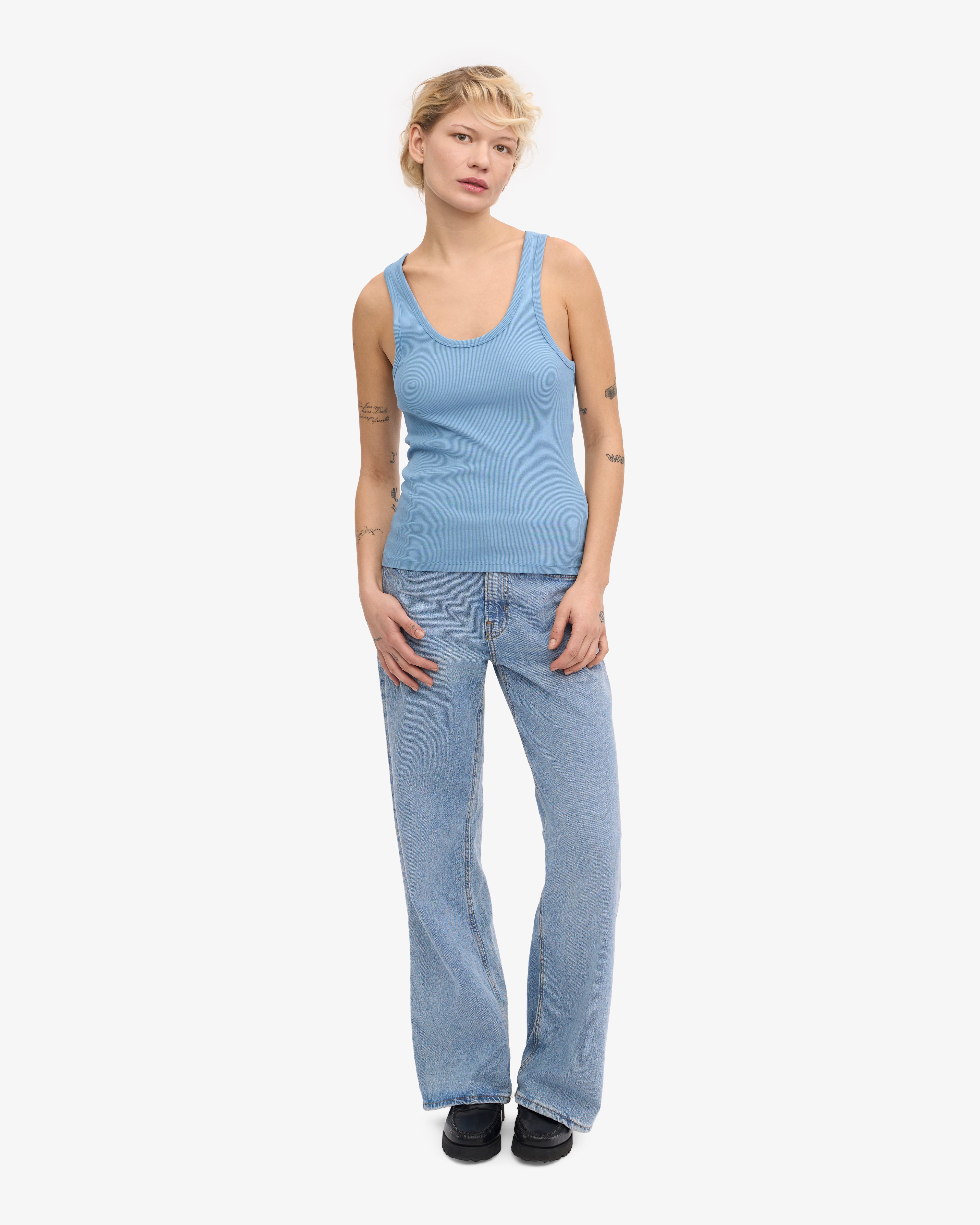 Women Organic Rib Tank Top - Seaside Blue