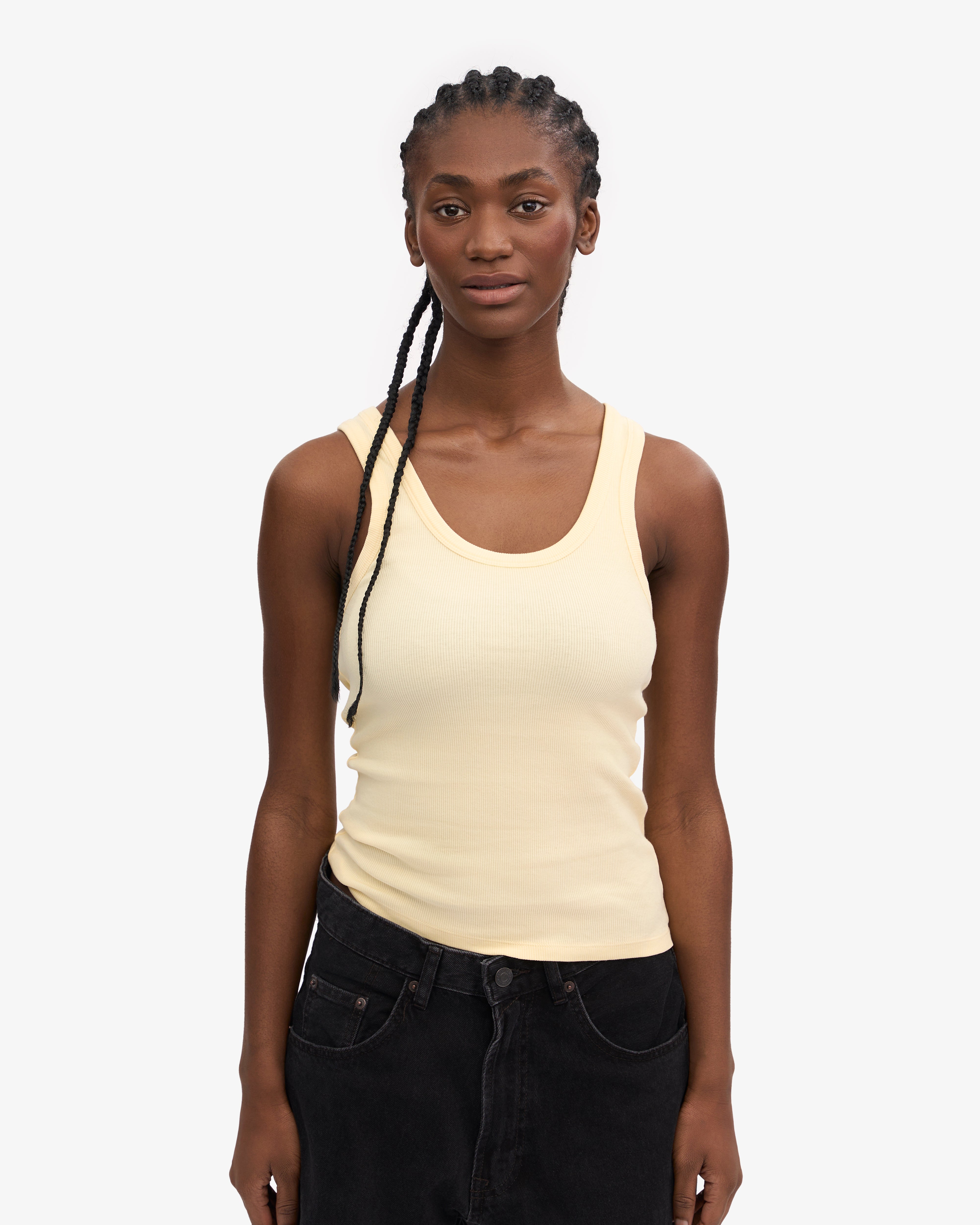 Women Organic Rib Tank Top - Soft Yellow