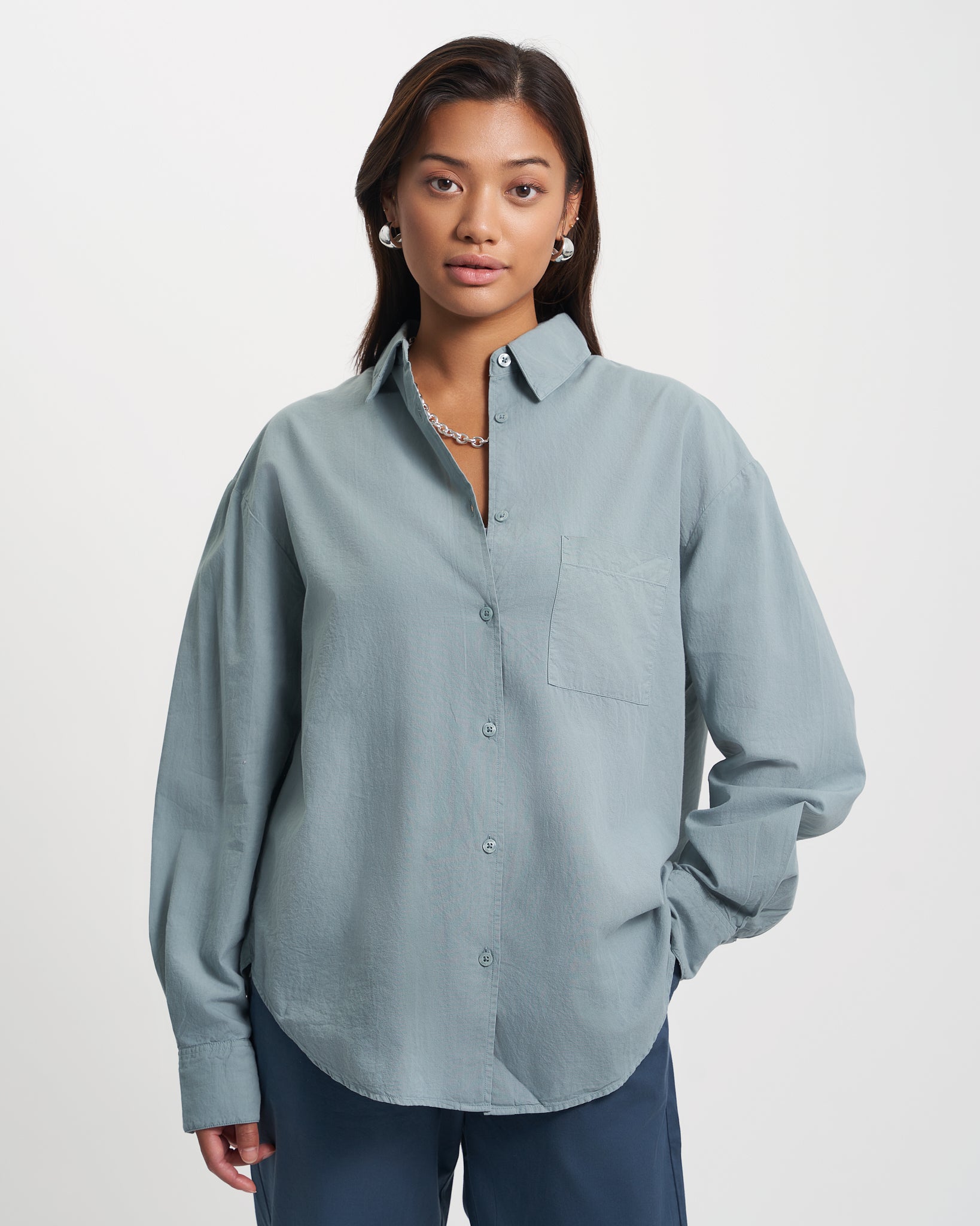 Organic Oversized Shirt - Steel Blue