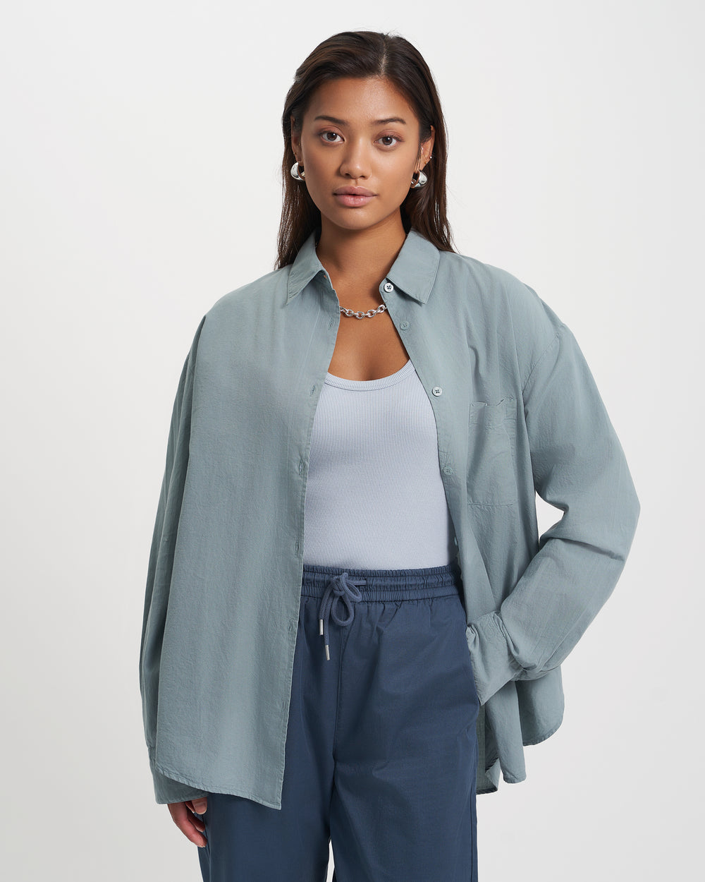 Oversized Layered Shirt, Blue