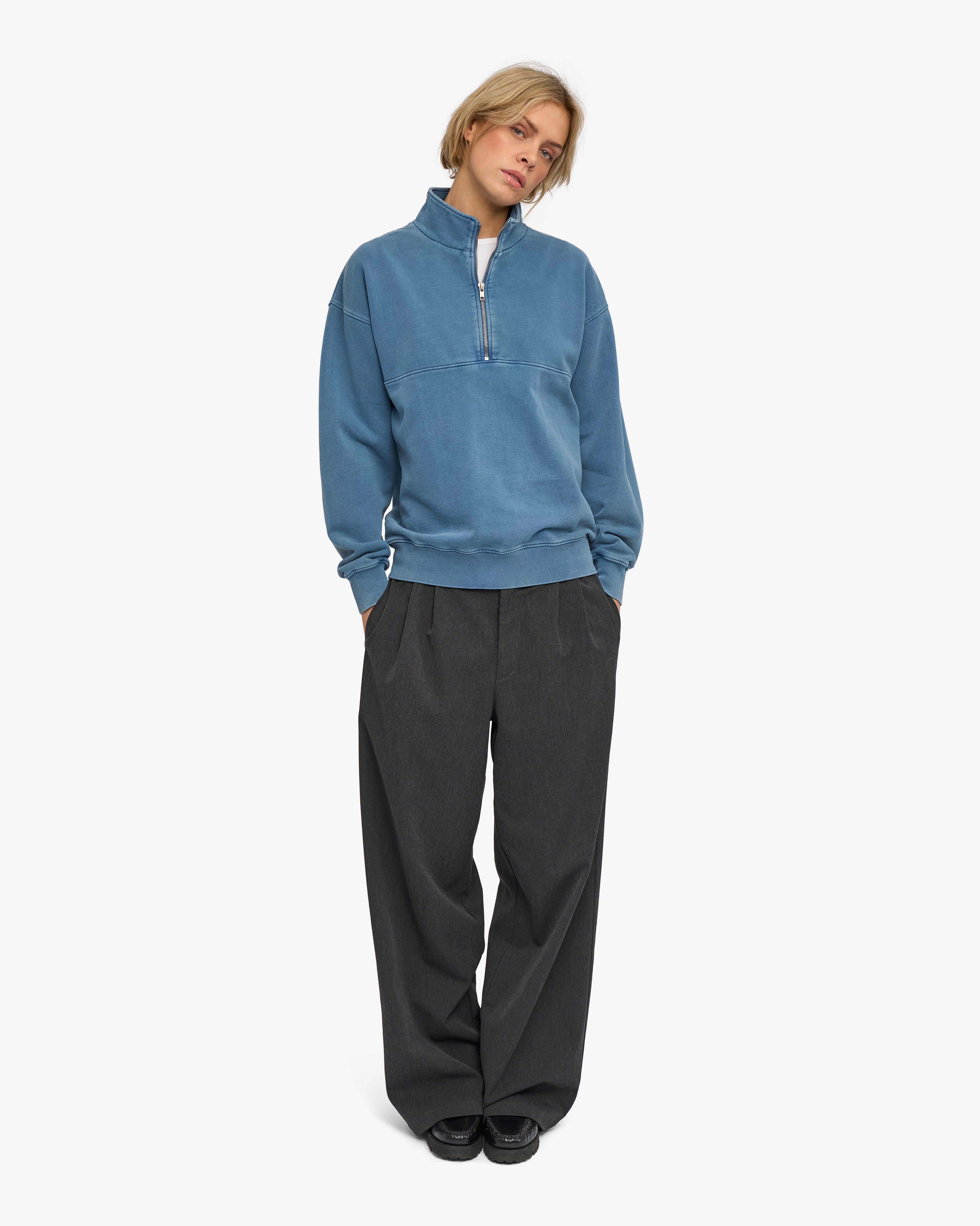 Organic Quarter Zip - Faded Indigo