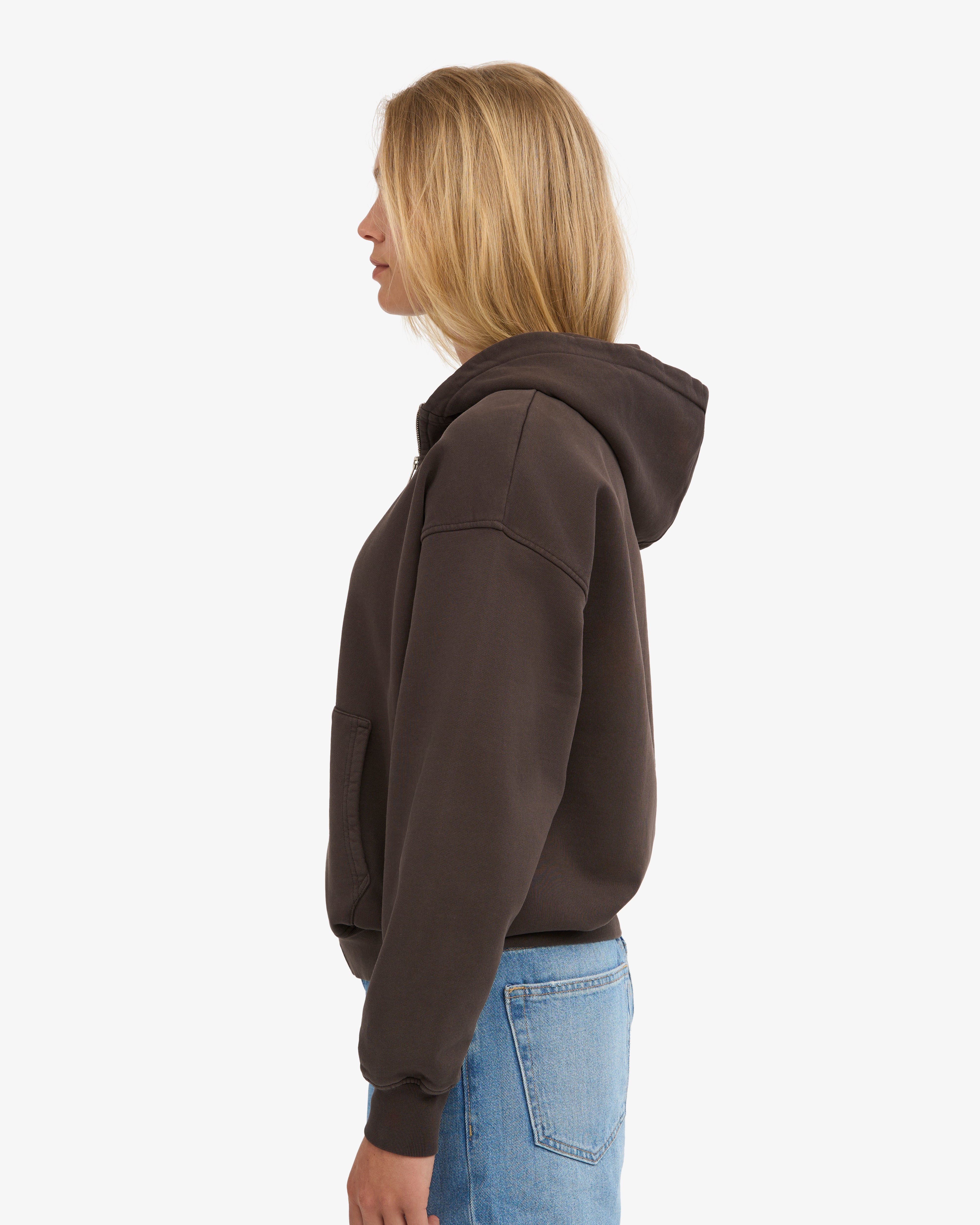 Organic Oversized Zip Hood - Coffee Brown