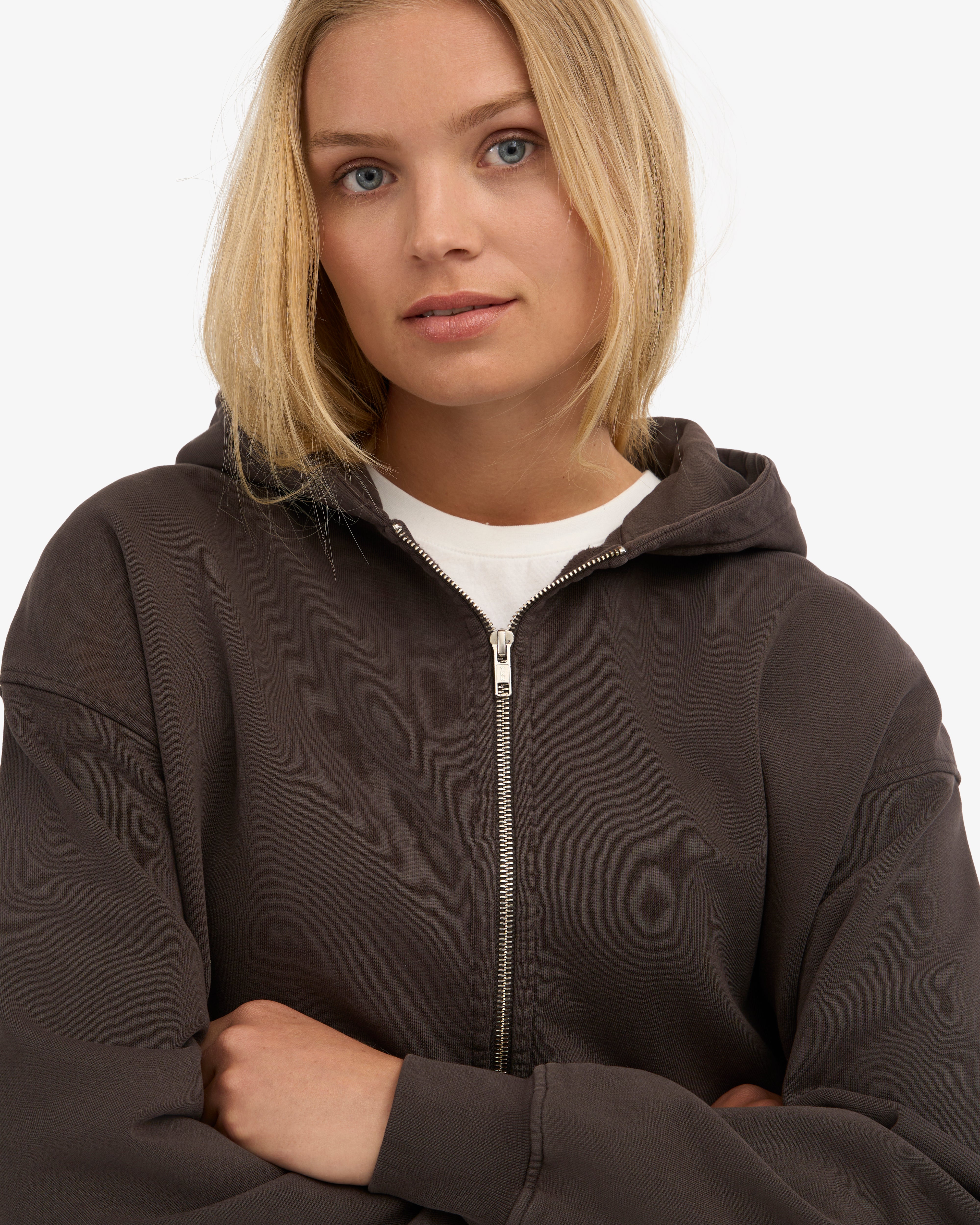 Organic Oversized Zip Hood - Coffee Brown