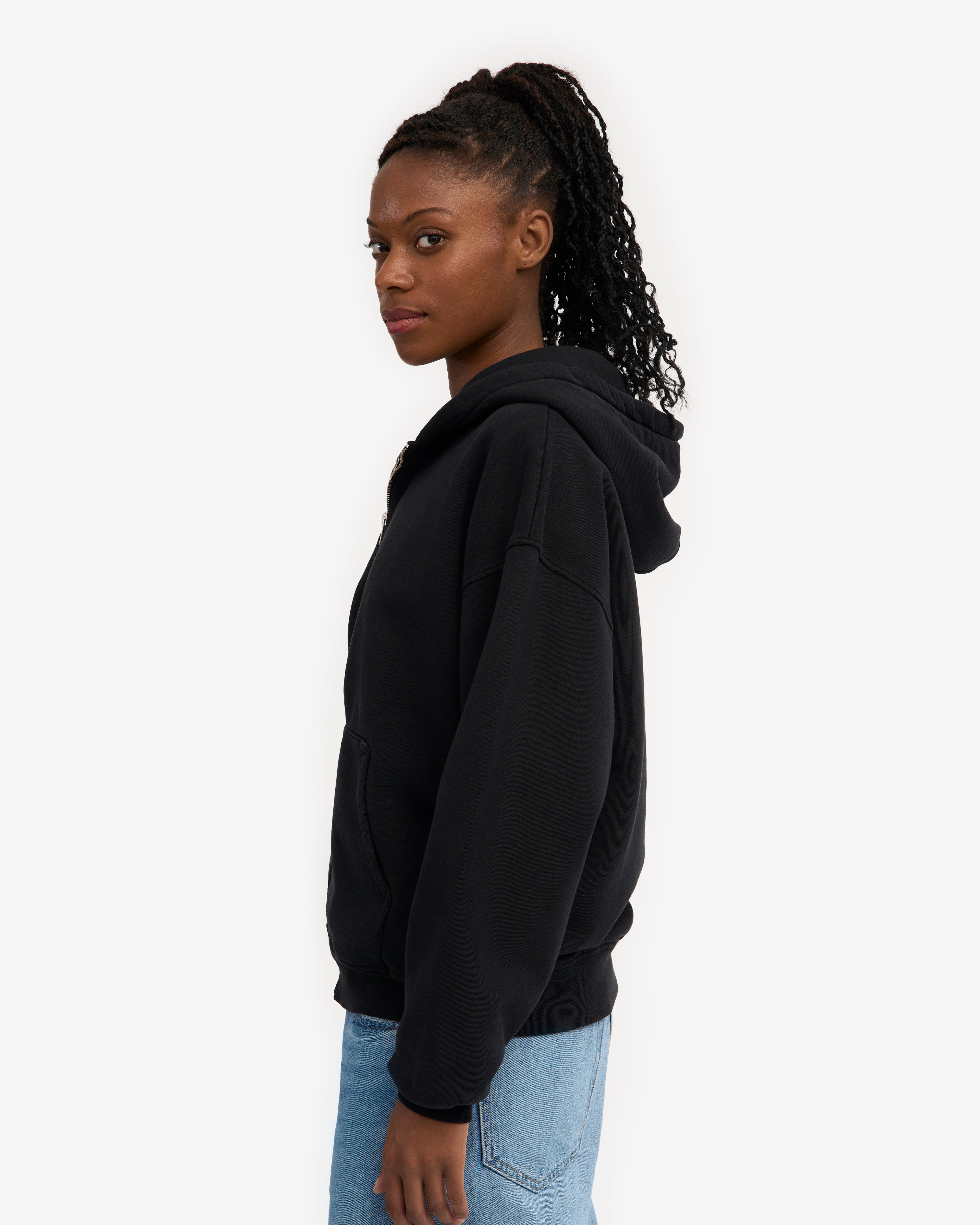Organic Oversized Zip Hood - Deep Black