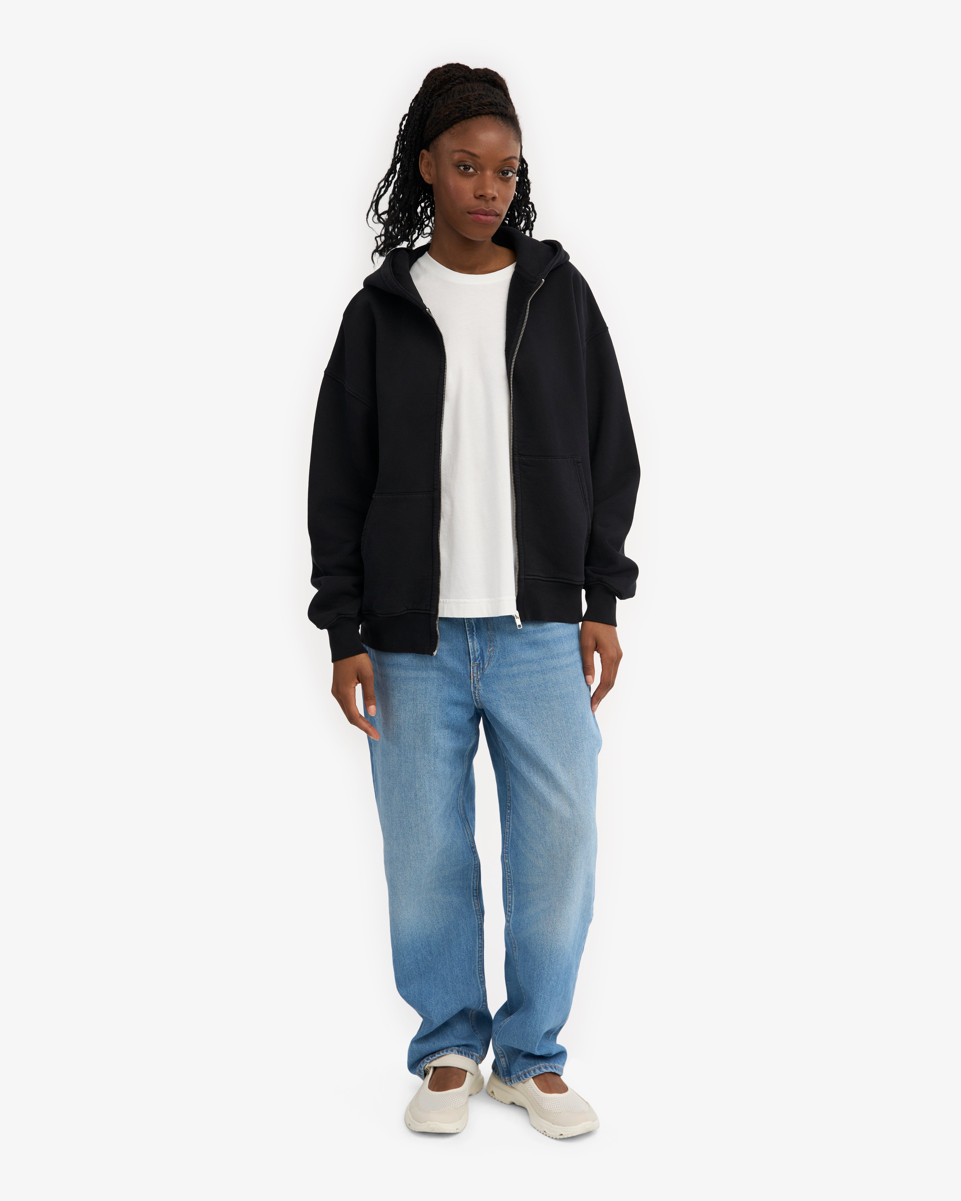 Organic Oversized Zip Hood - Deep Black