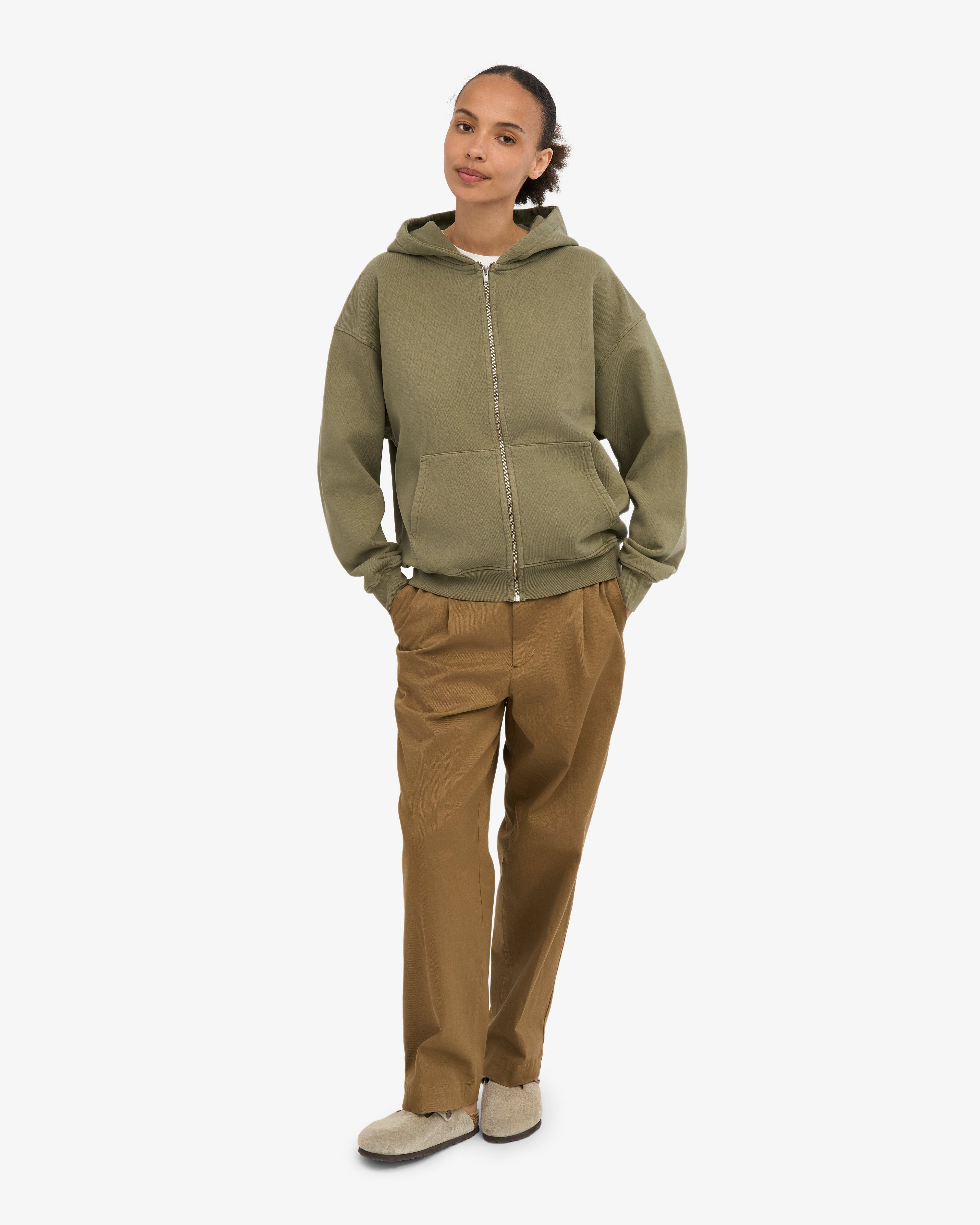 Organic Oversized Zip Hood - Dusty Olive