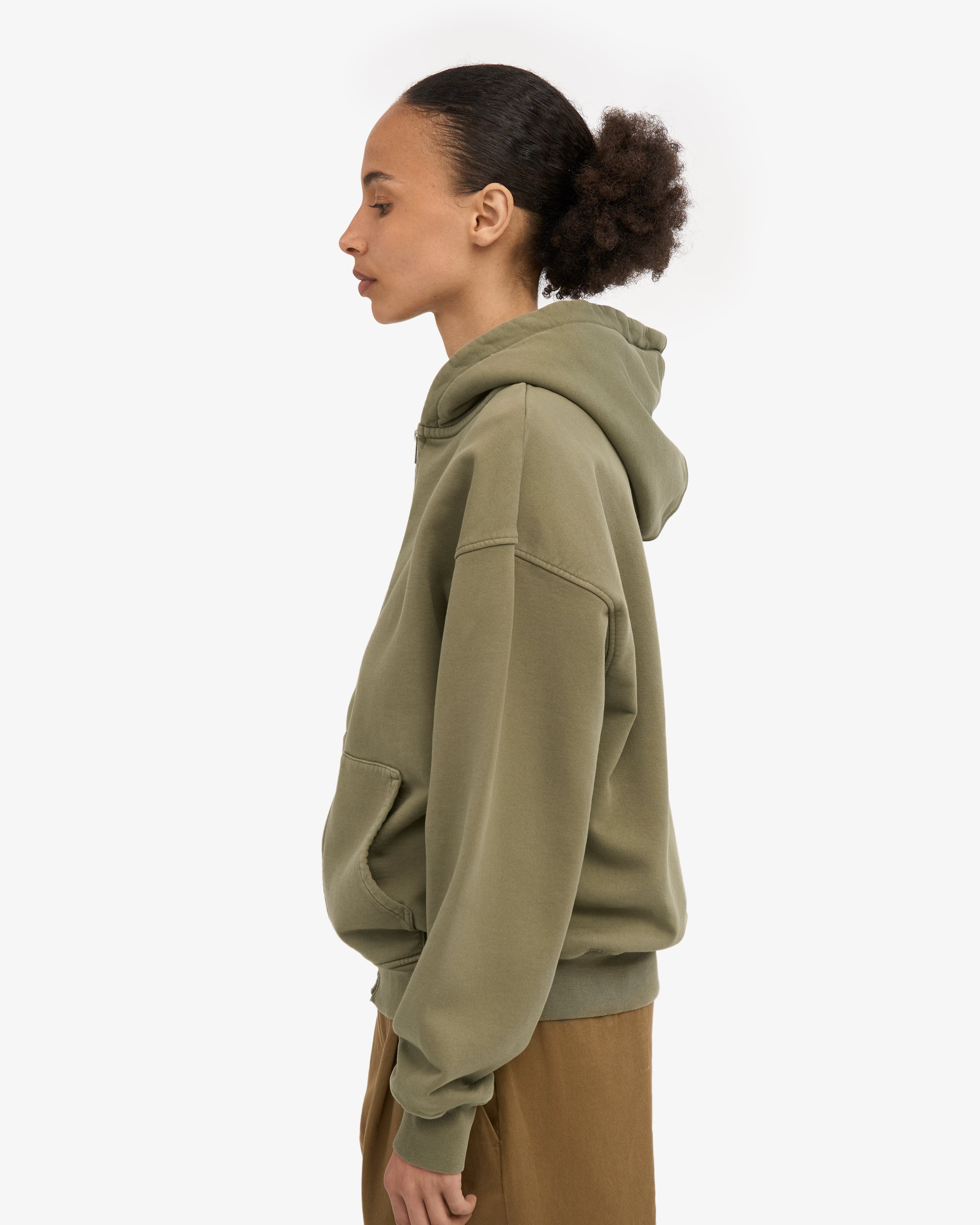Organic Oversized Zip Hood - Dusty Olive