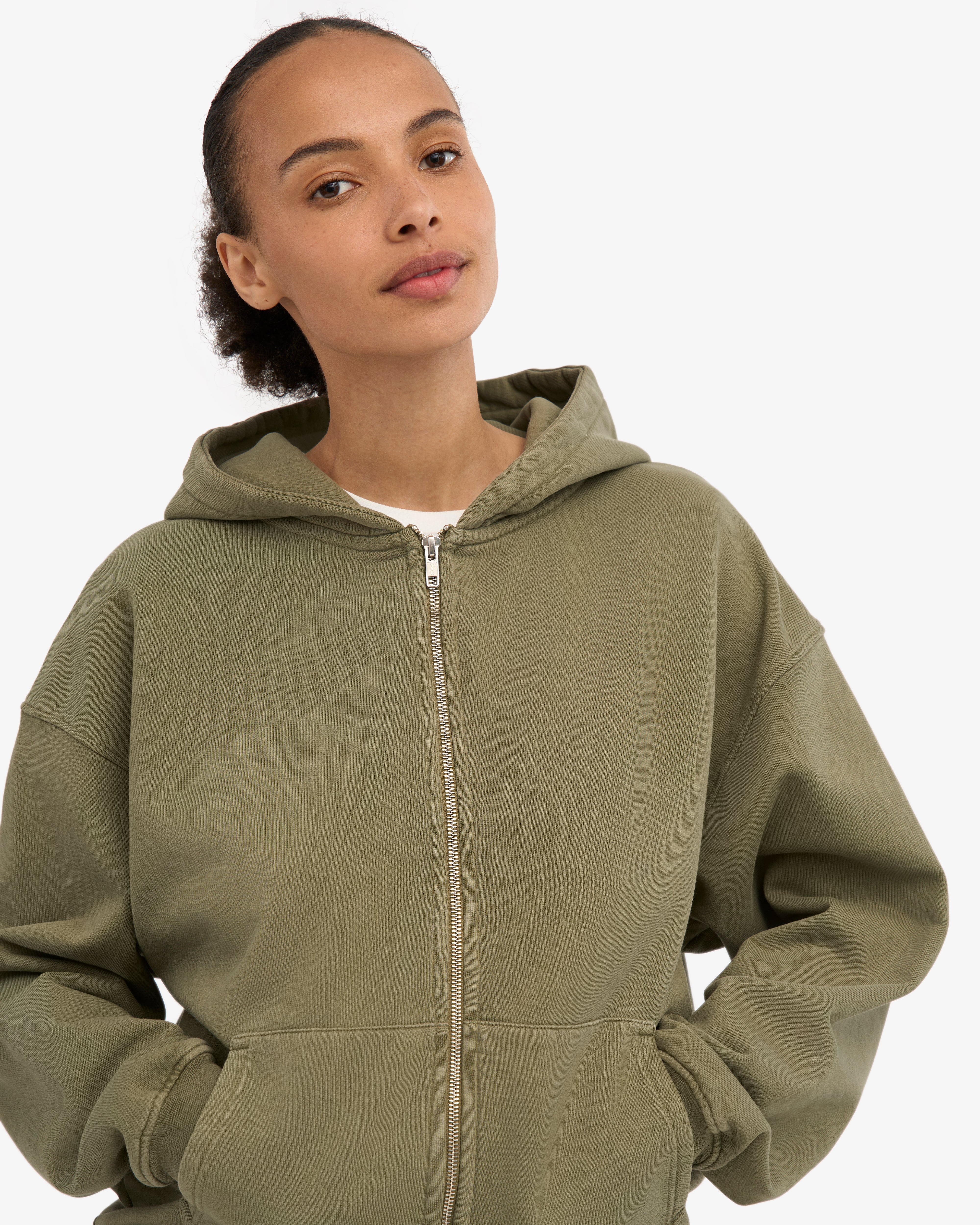 Organic Oversized Zip Hood - Dusty Olive