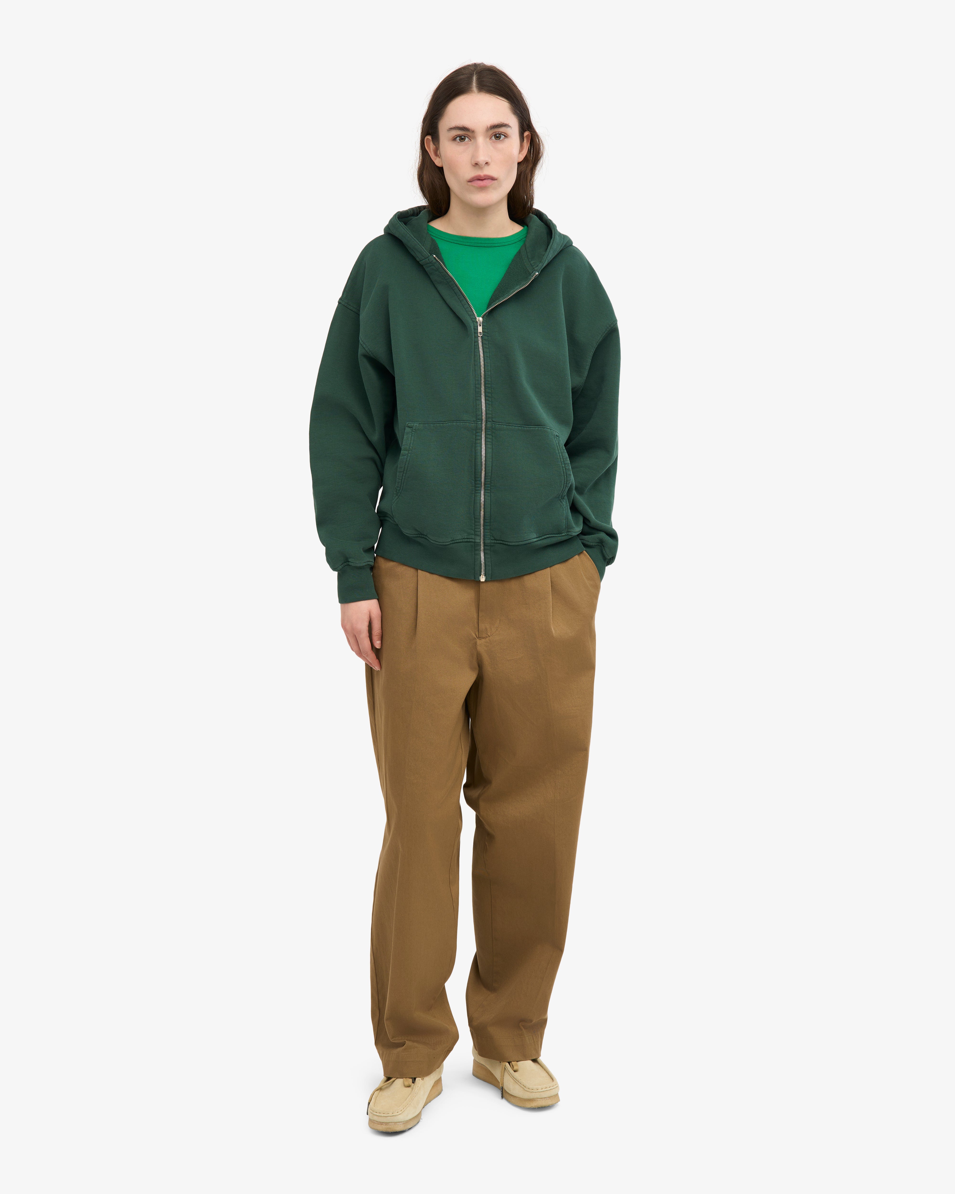 Organic Oversized Zip Hood - Emerald Green