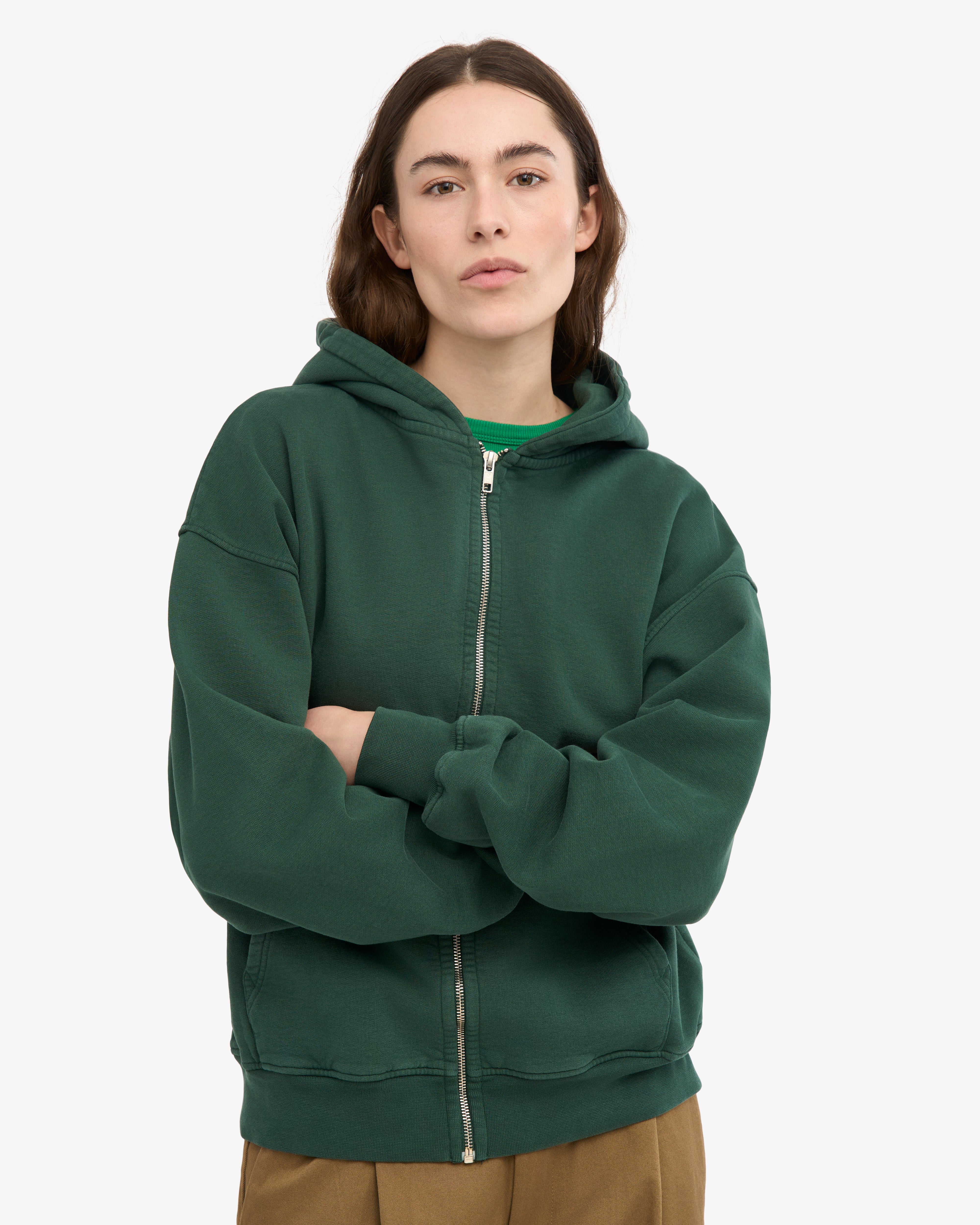 Organic Oversized Zip Hood - Emerald Green