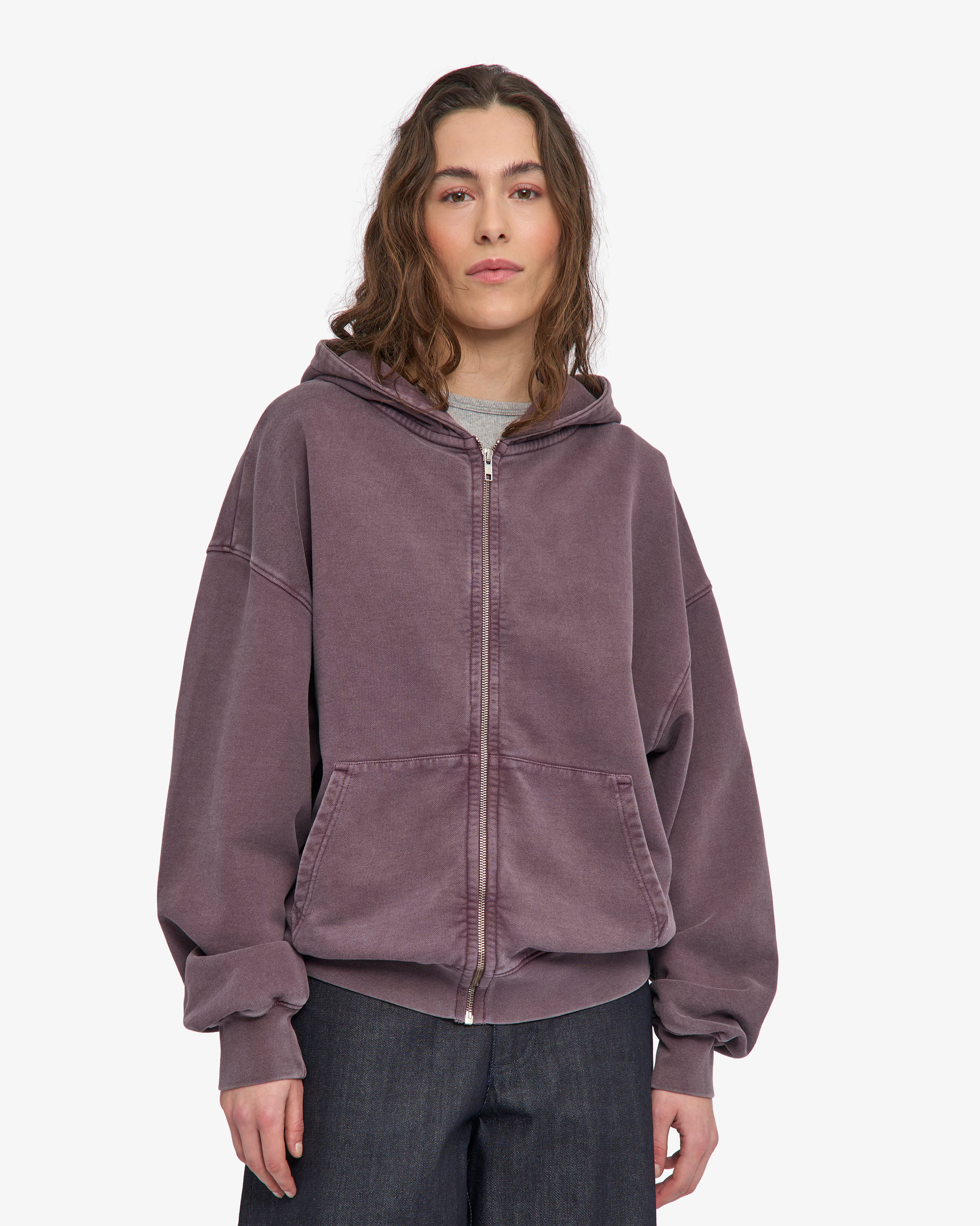 Organic Oversized Zip Hood - Faded Grape