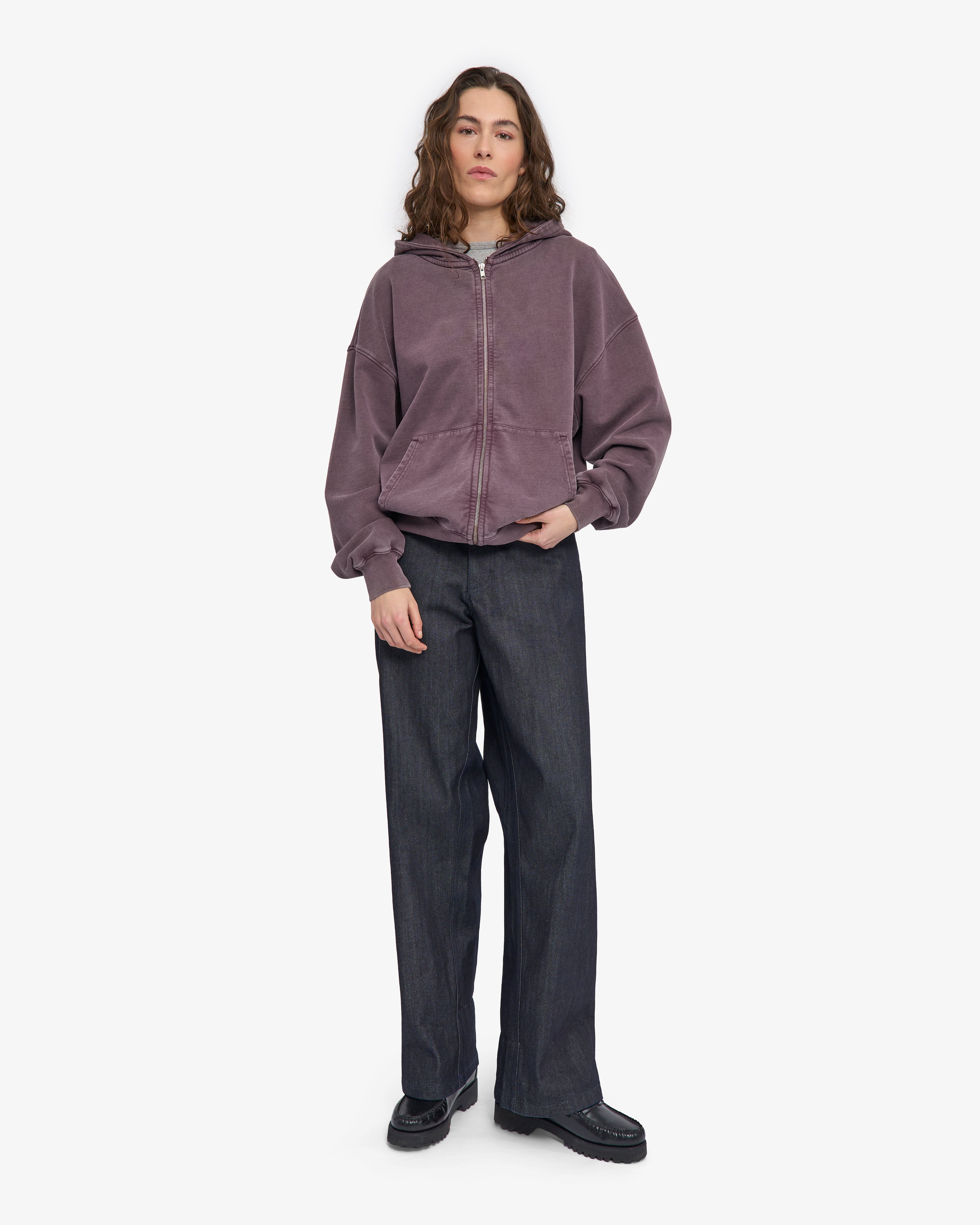 Organic Oversized Zip Hood - Faded Grape
