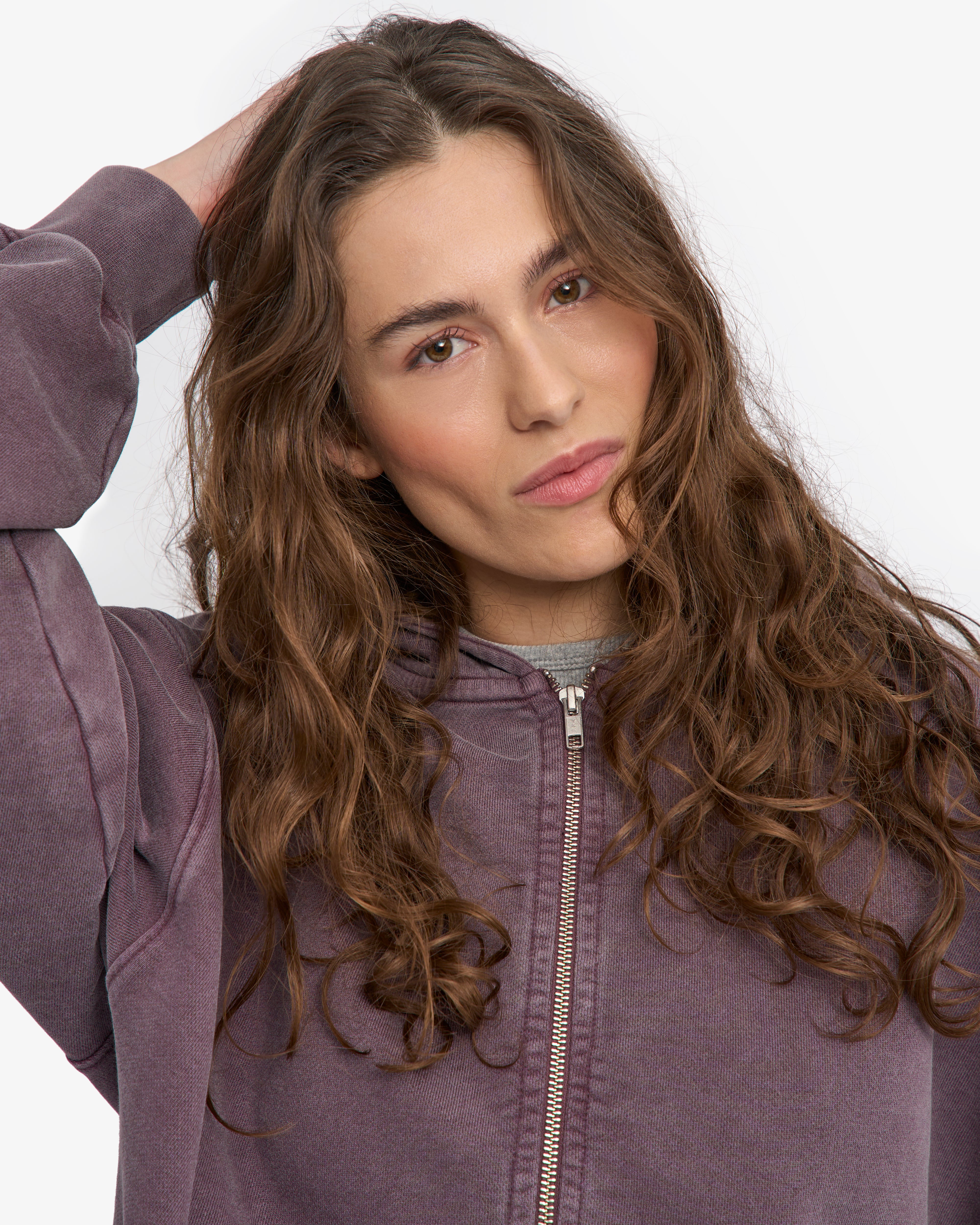 Organic Oversized Zip Hood - Faded Grape