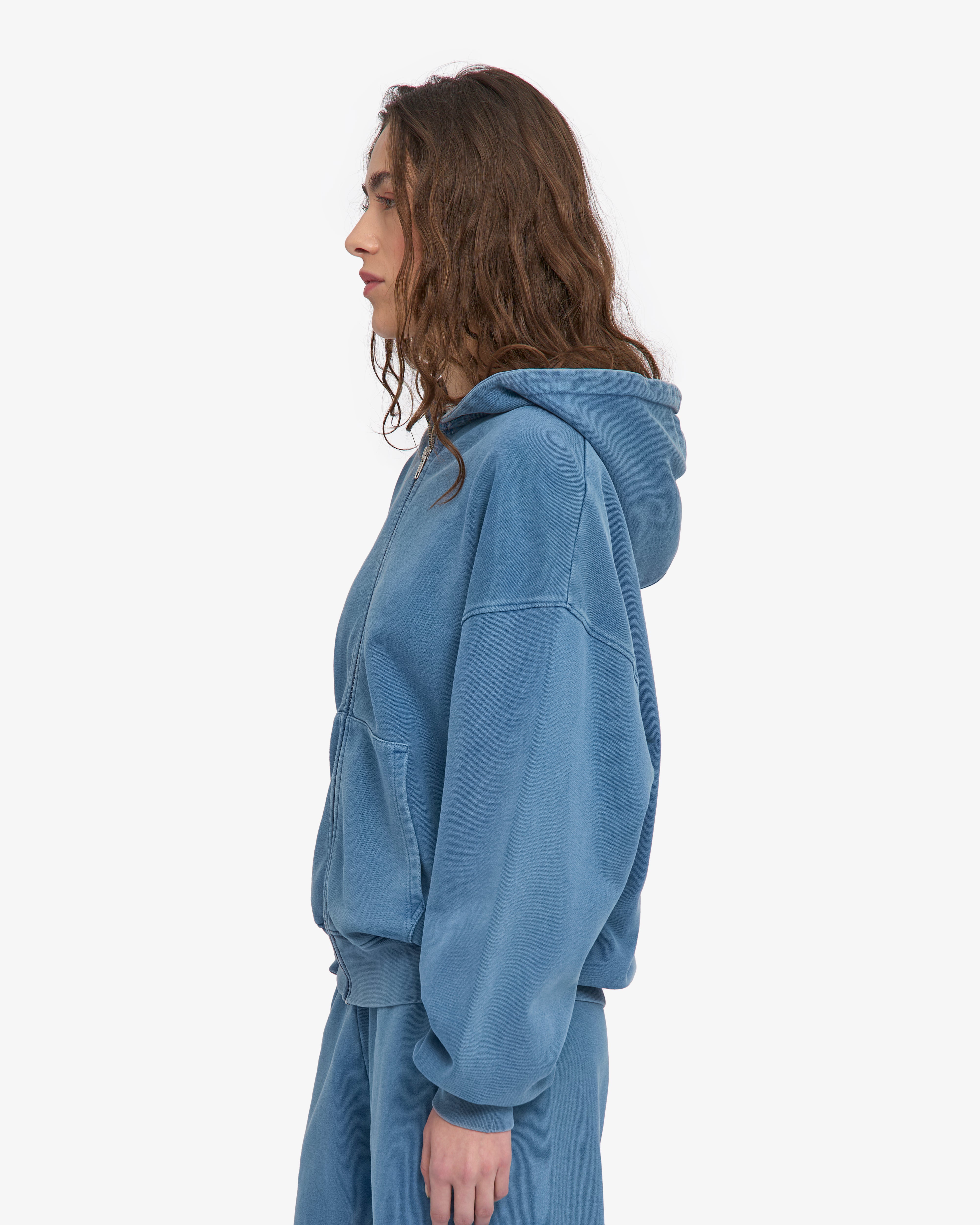 Organic Oversized Zip Hood - Faded Indigo