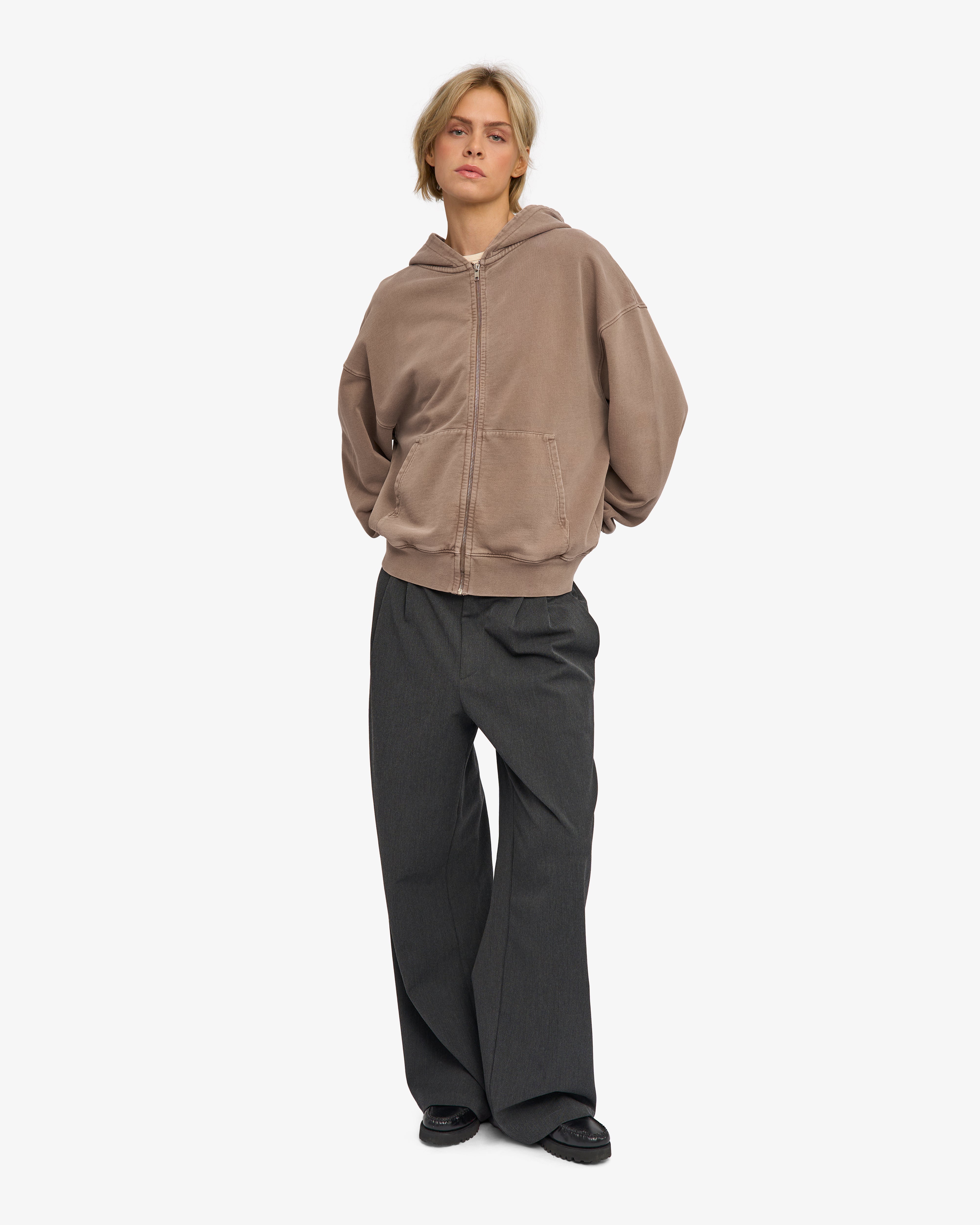 Organic Oversized Zip Hood - Faded Khaki