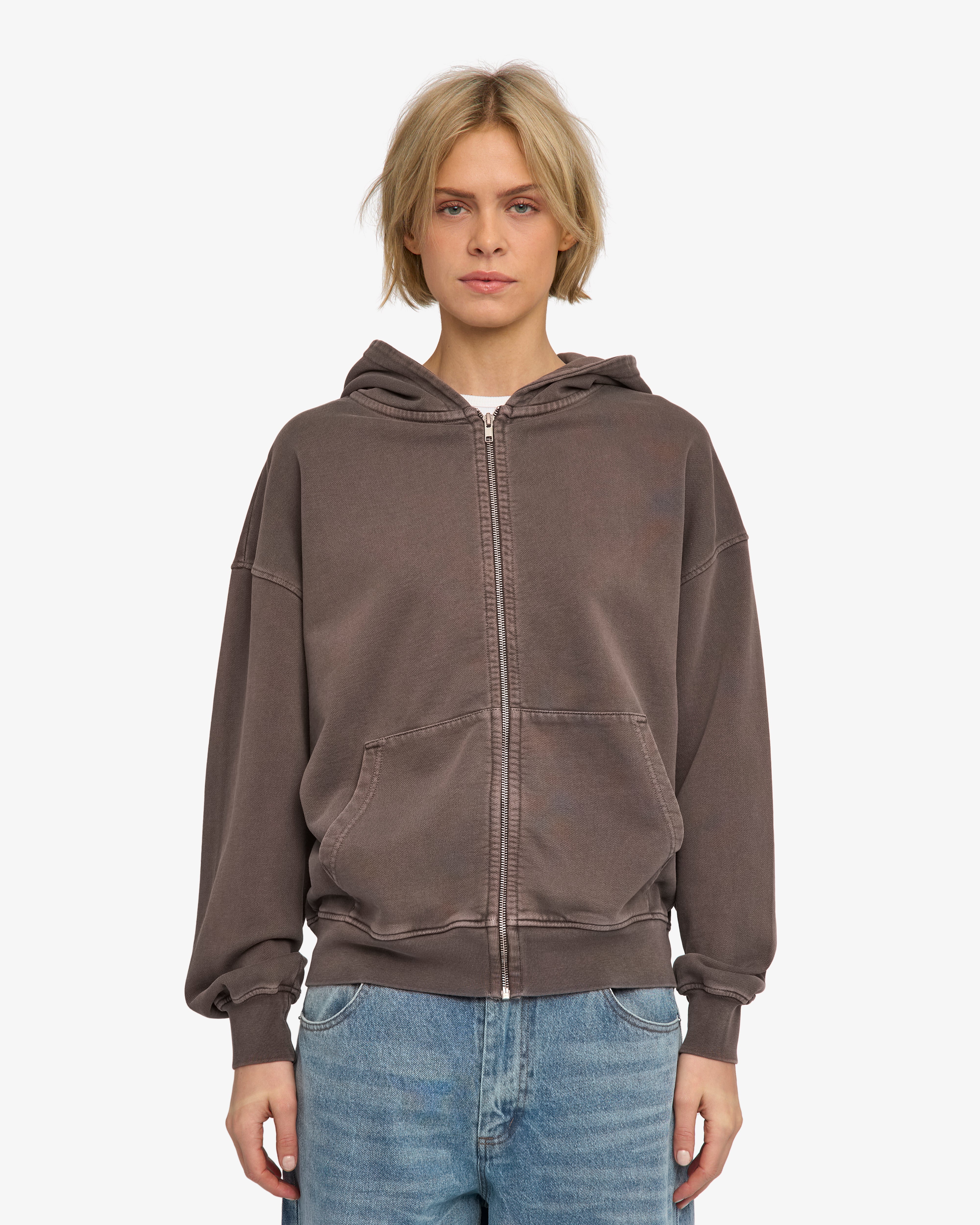 Organic Oversized Zip Hood - Faded Mud
