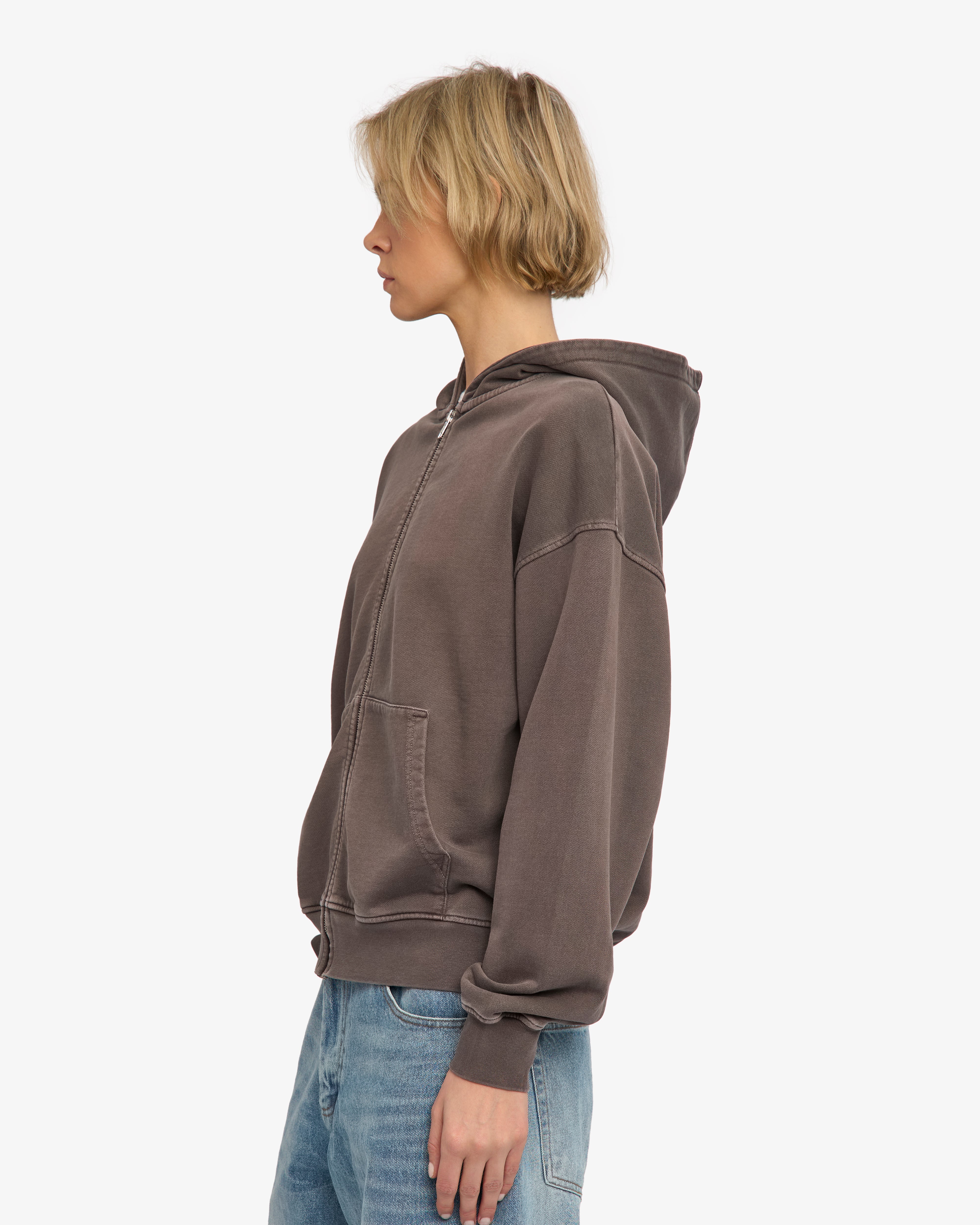 Organic Oversized Zip Hood - Faded Mud