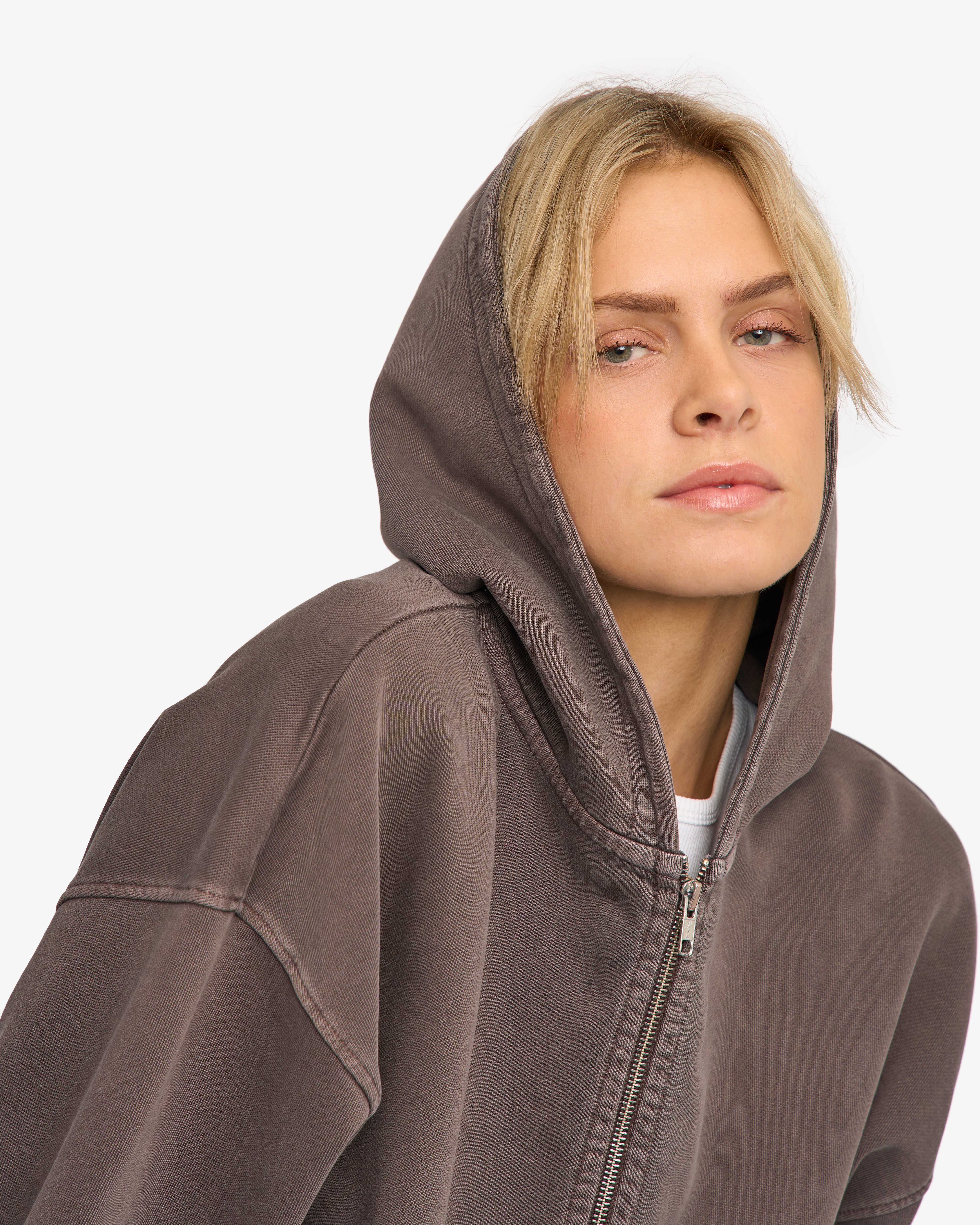 Organic Oversized Zip Hood - Faded Mud