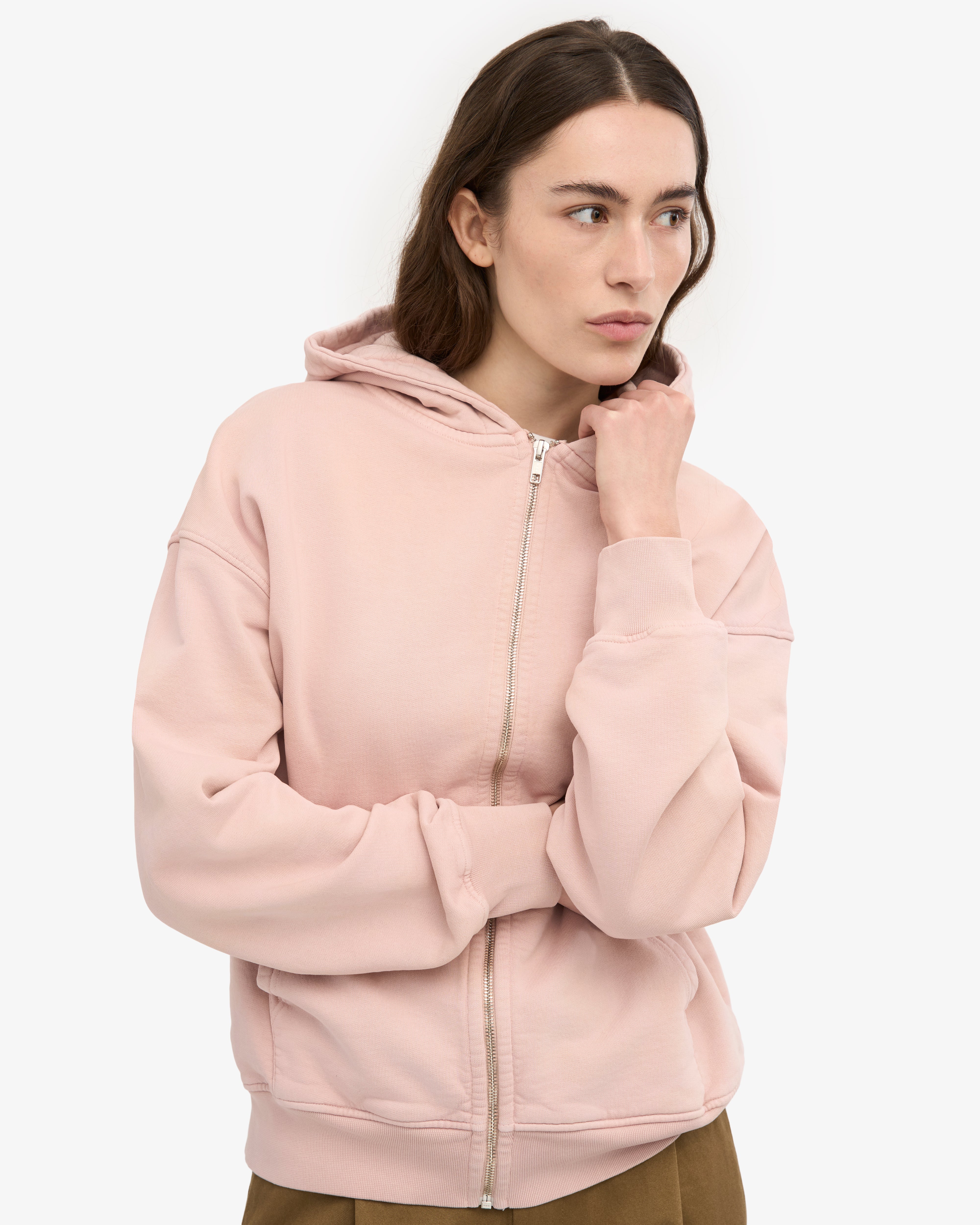 Organic Oversized Zip Hood - Faded Pink