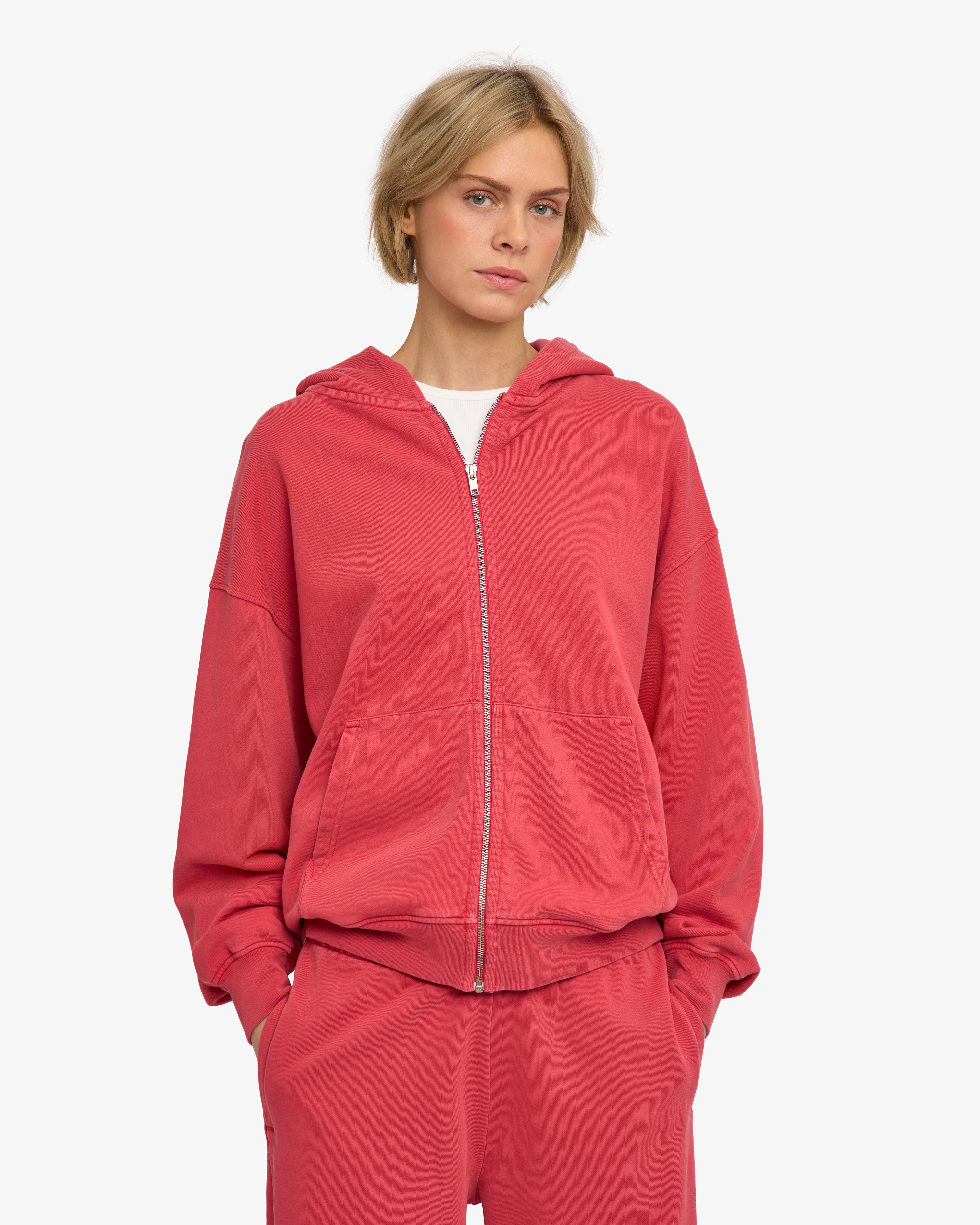 Organic Oversized Zip Hood - Faded Red