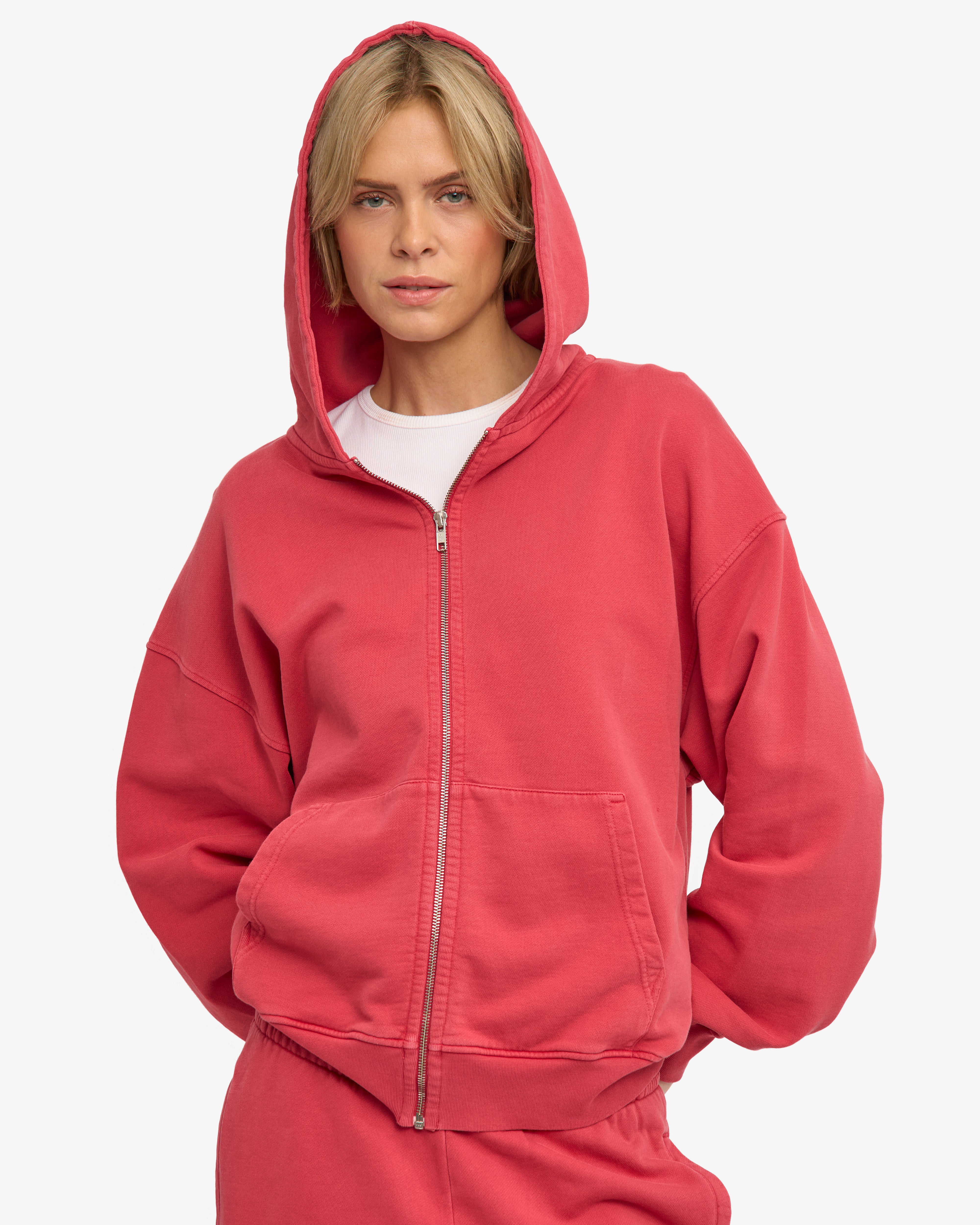 Organic Oversized Zip Hood - Faded Red