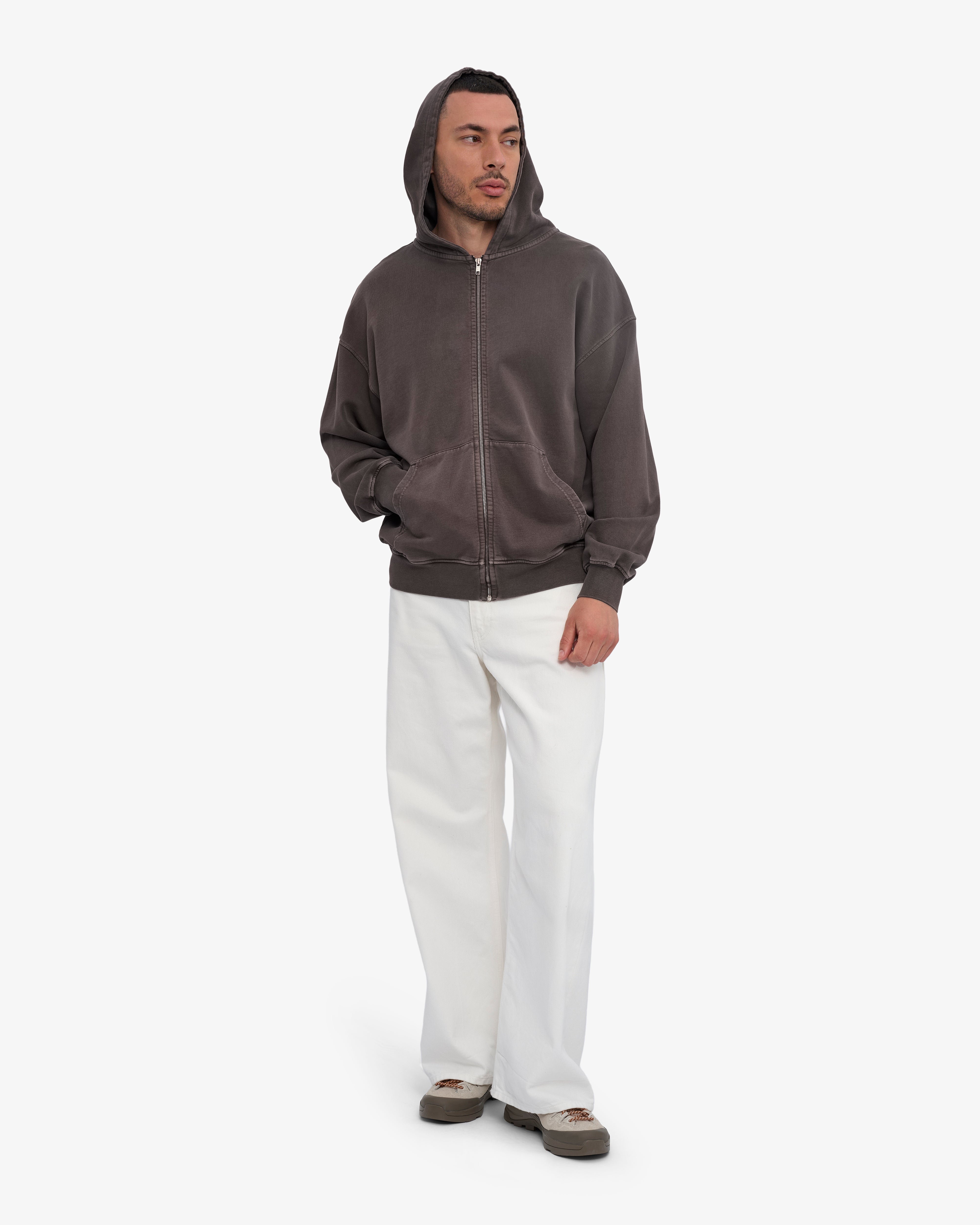 Organic Oversized Zip Hood - Faded Mud