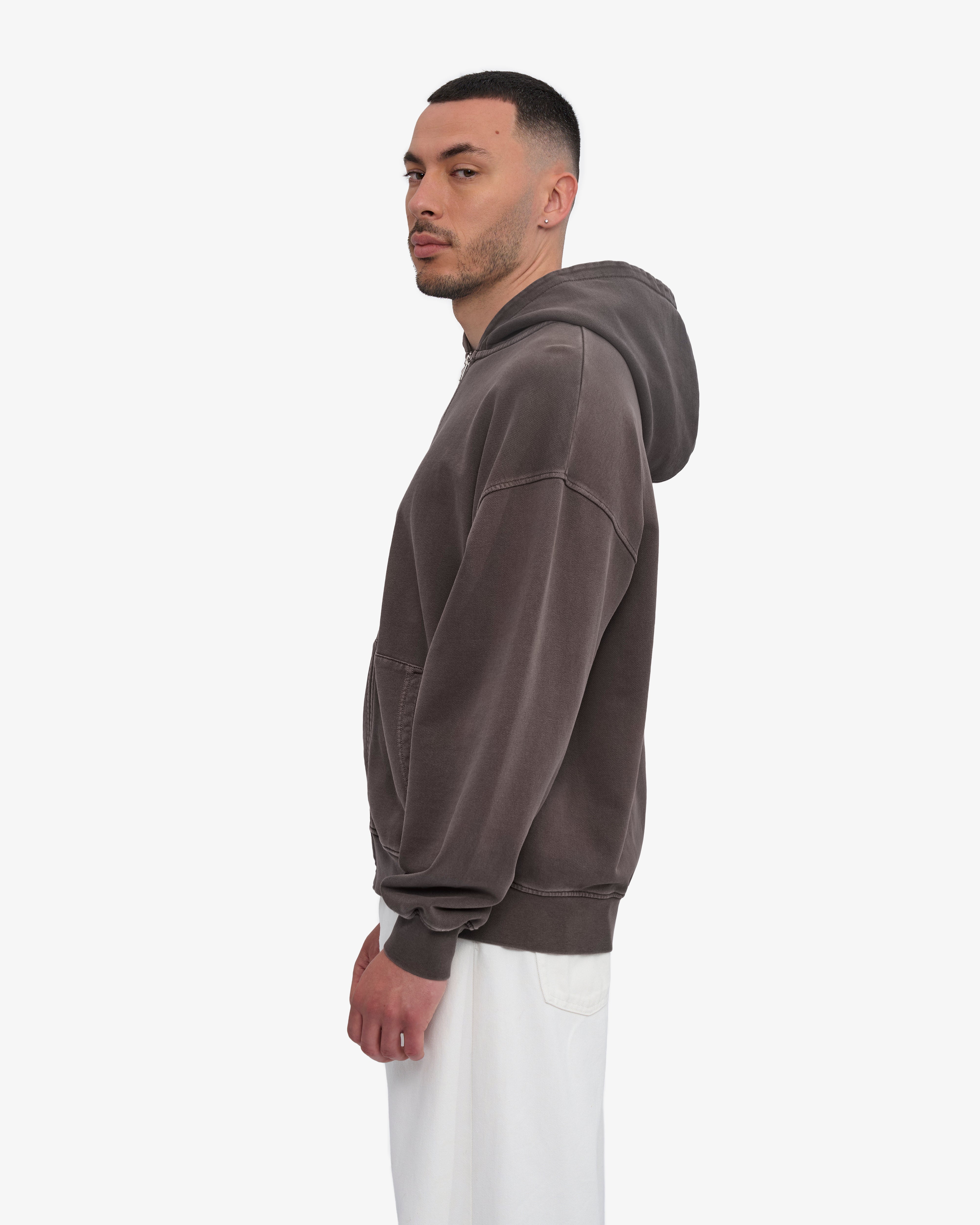 Organic Oversized Zip Hood - Faded Mud