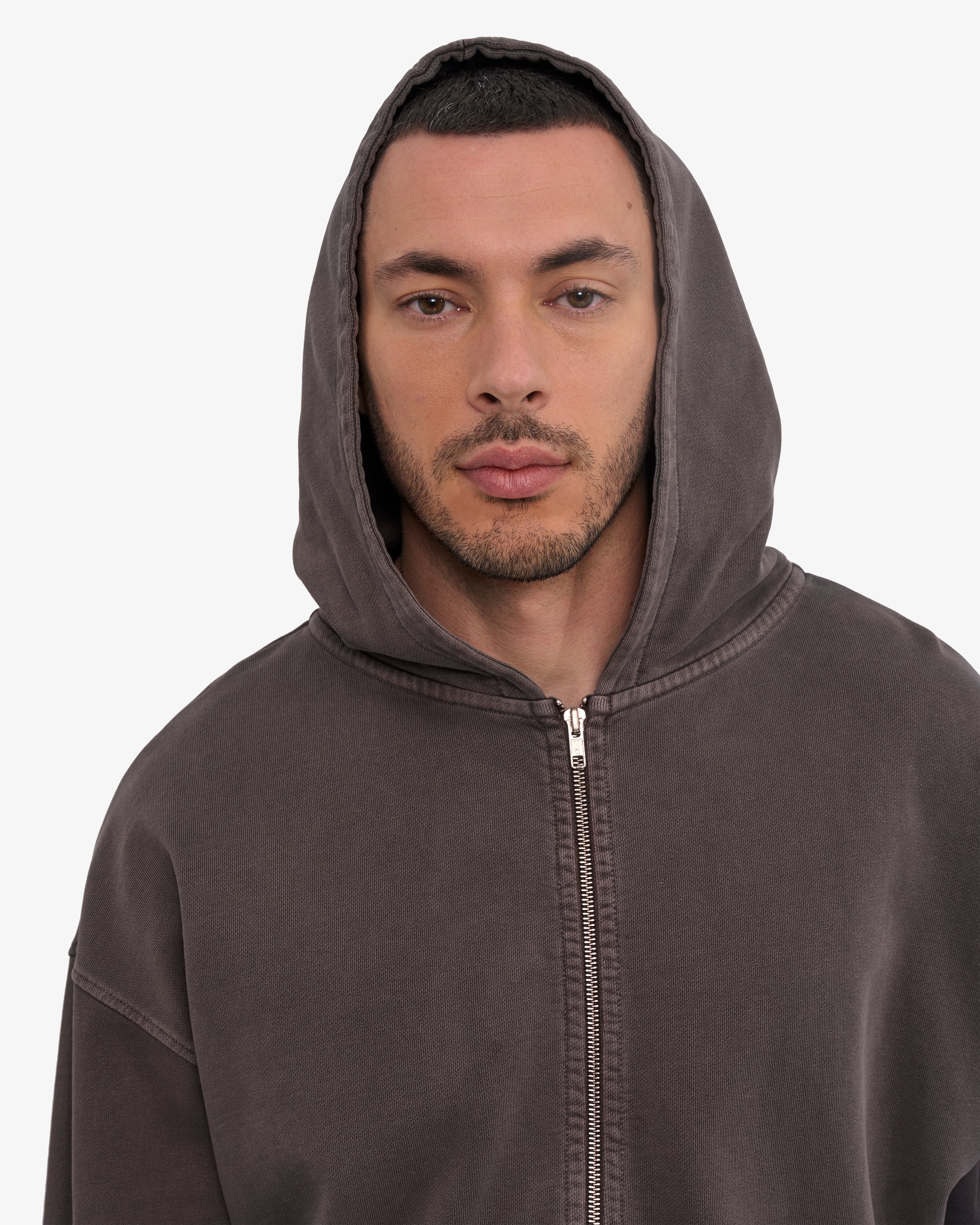 Organic Oversized Zip Hood - Faded Mud
