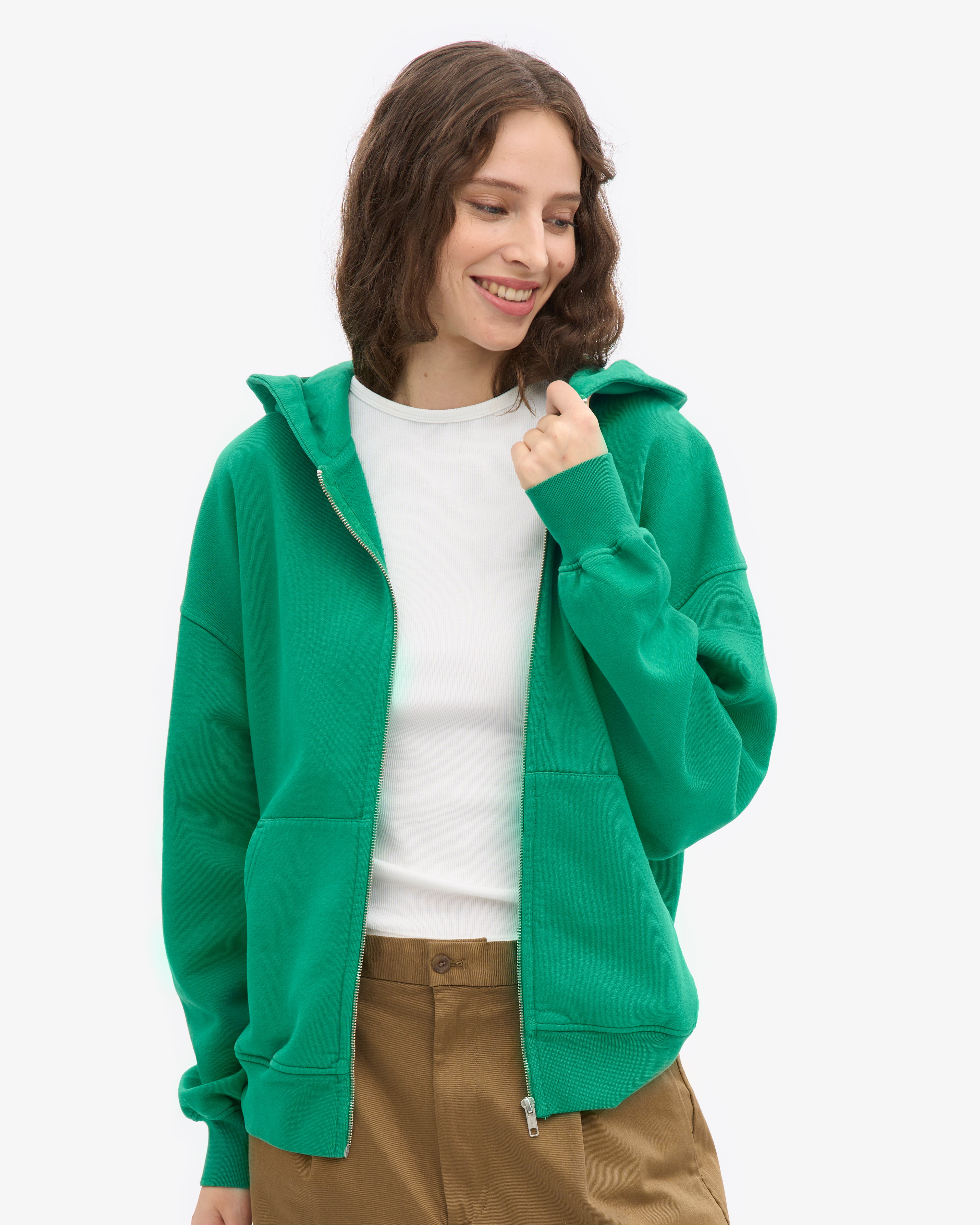Organic Oversized Zip Hood - Kelly Green