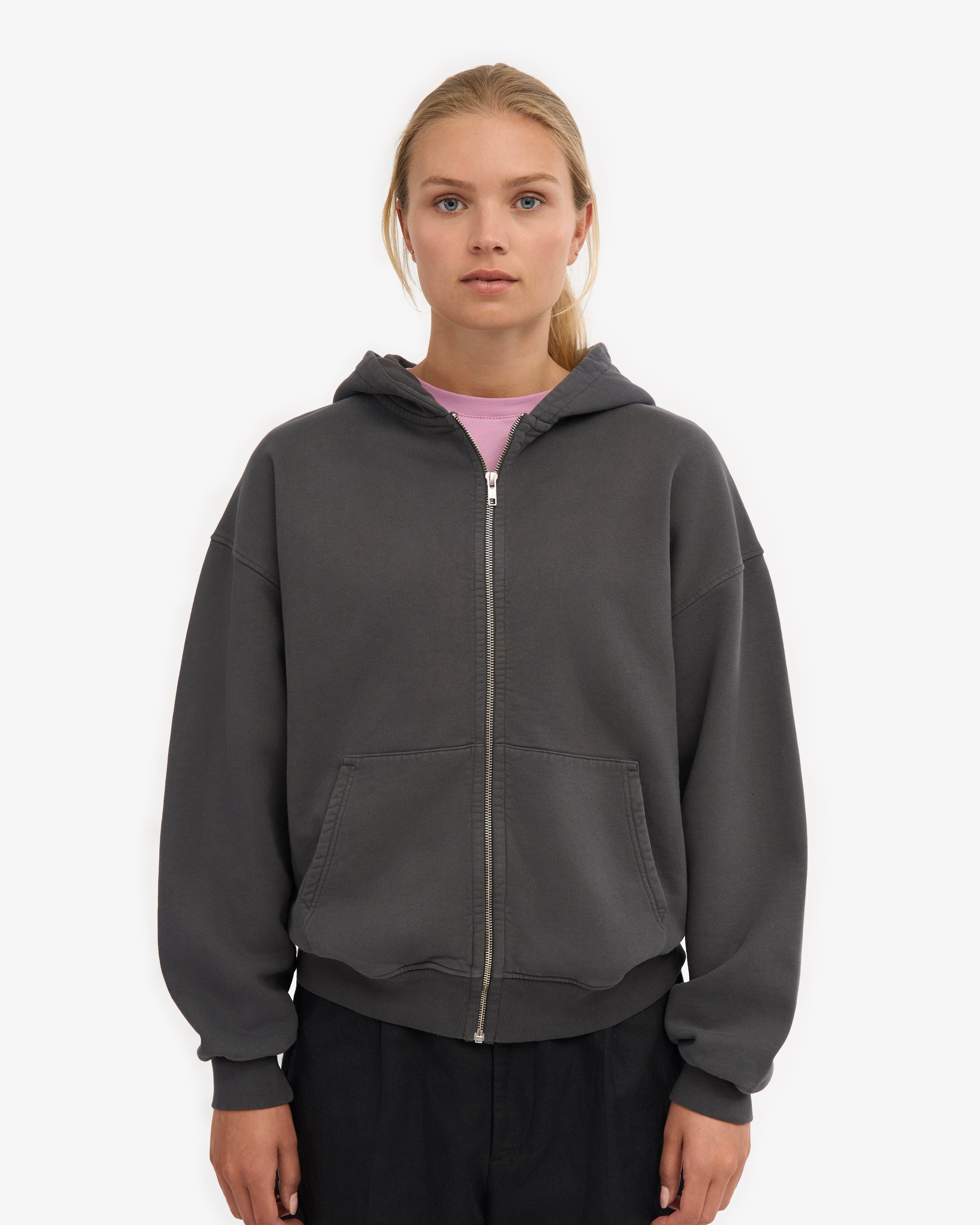 Organic Oversized Zip Hood - Lava Grey